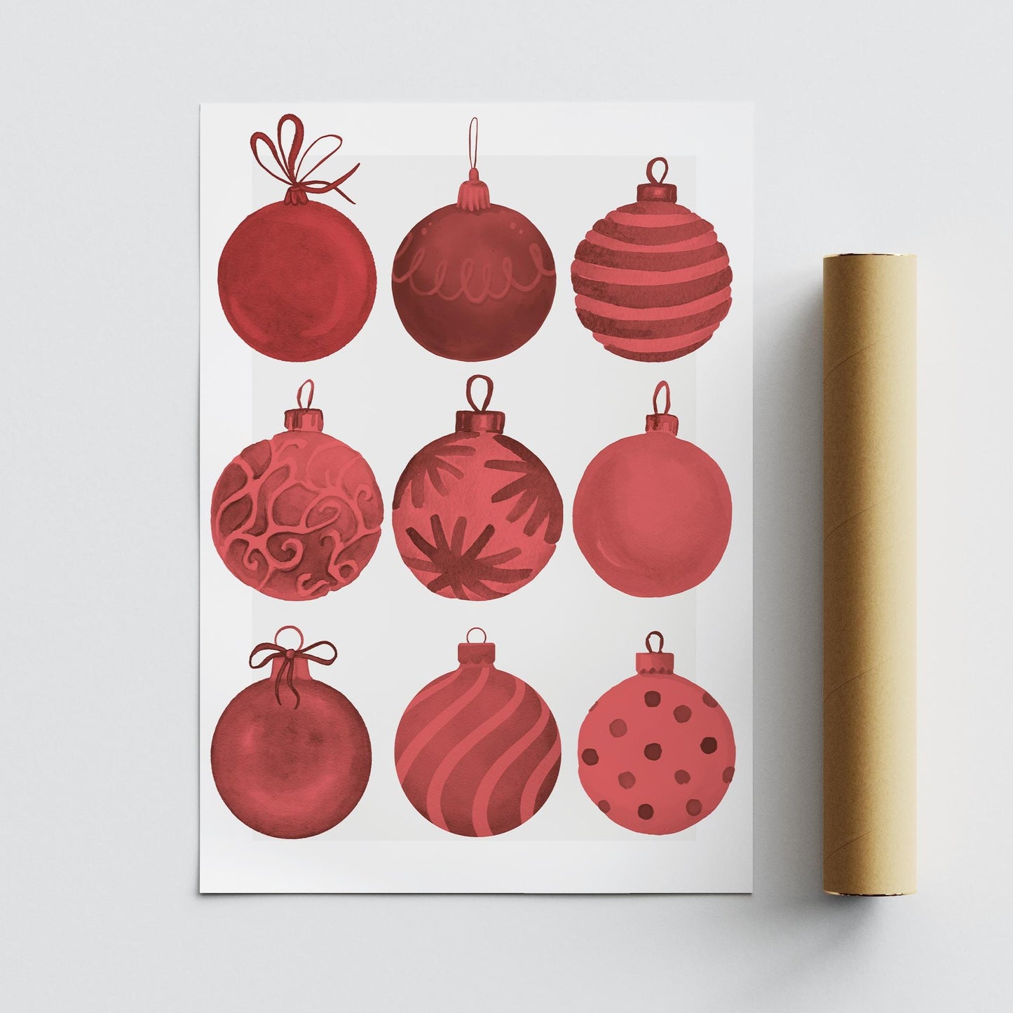 Christmas Wall Art Red Christmas Bauble Print  Festive Xmas Ornament Poster  Glossy Christmas Decoration Print | Seasonal Home Decor