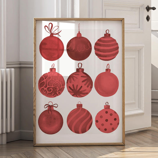 Christmas Wall Art Red Christmas Bauble Print  Festive Xmas Ornament Poster  Glossy Christmas Decoration Print | Seasonal Home Decor