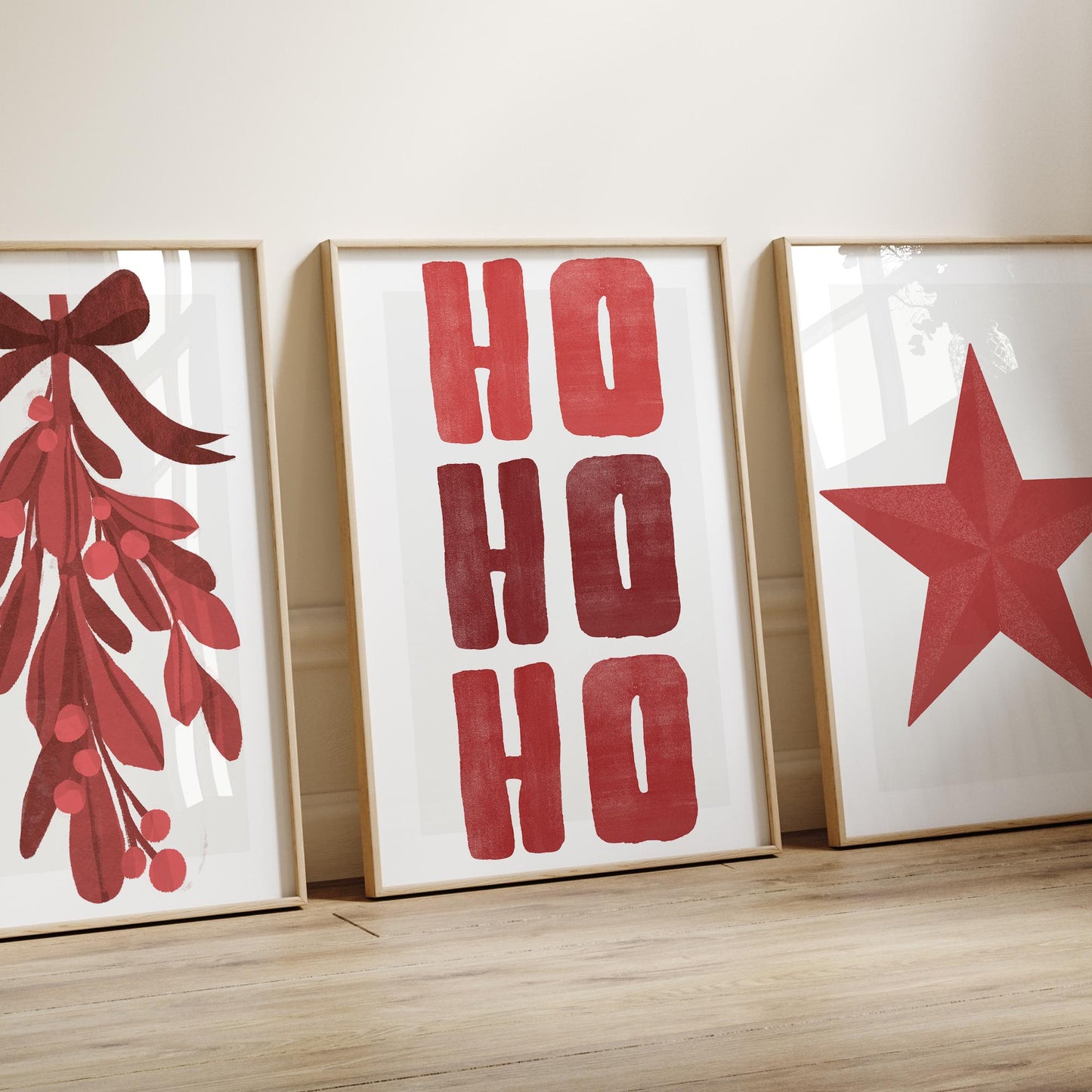 Red Christmas Print  Ho Ho Ho Poster  Modern Xmas Typography Wall Art  Minimal Festive Quote Decoration | Seasonal Home Decor