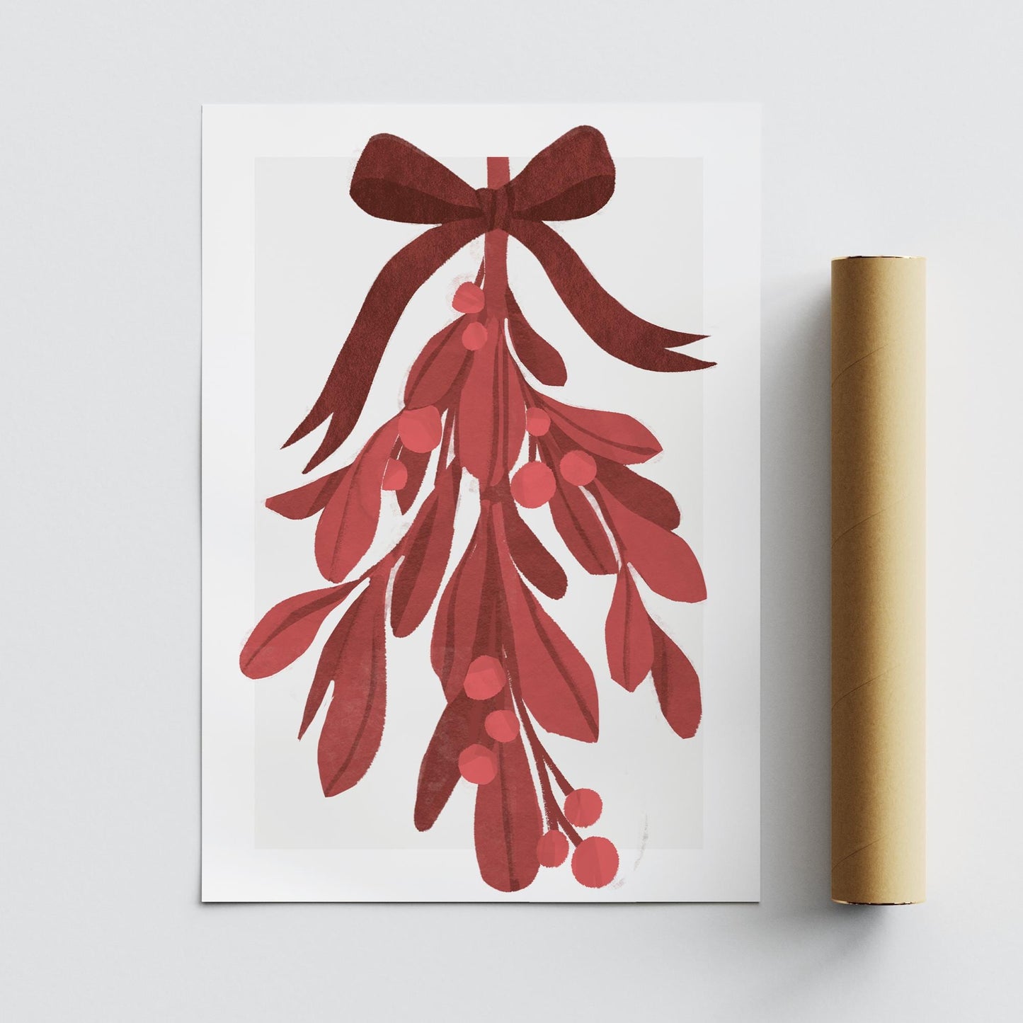 Cosy Christmas Print  Red Christmas Mistletoe Poster  Botanical Xmas Wall Art  Watercolour Festive Decoration | Seasonal Home Decor