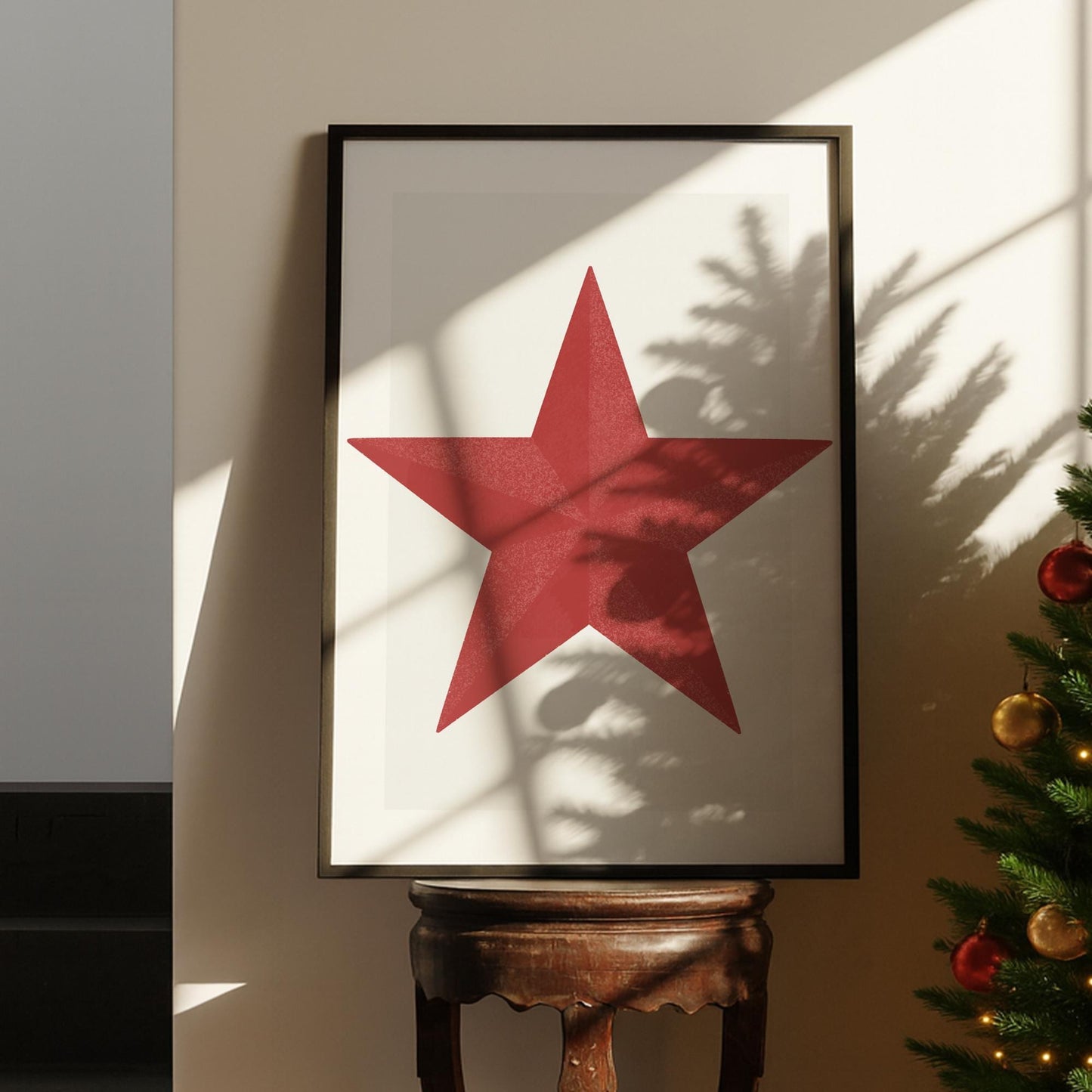 Red Christmas Star Print  Minimal Modern Festive Wall Art  Simple Xmas Decoration   Christmas Gallery Wall Poster  Seasonal Home Decor