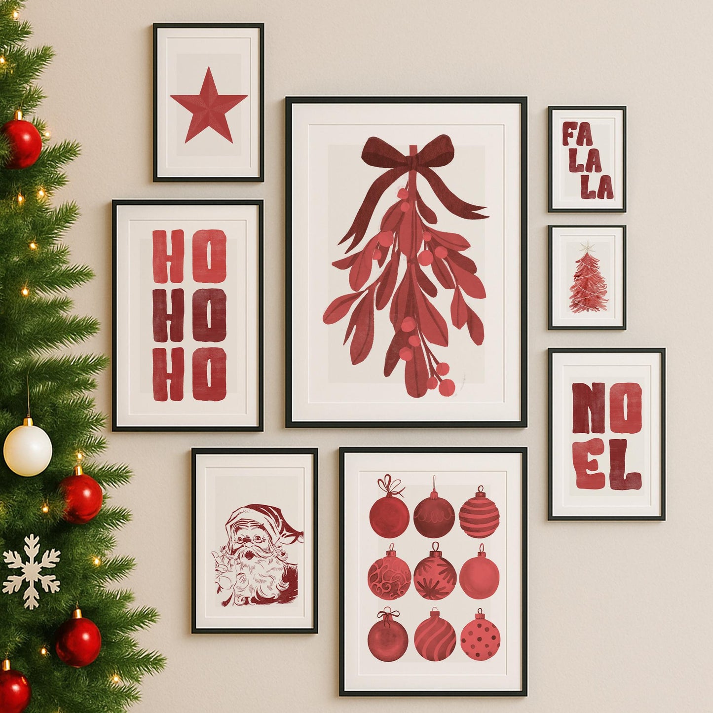 Red Christmas Star Print  Minimal Modern Festive Wall Art  Simple Xmas Decoration   Christmas Gallery Wall Poster  Seasonal Home Decor