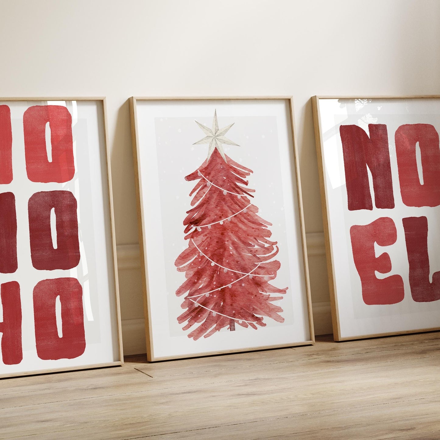 Christmas Wall Art  Red Christmas Tree Print  Watercolour Style Poster  Winter Gallery Wall Art  Xmas Decoration | Seasonal Home Decor