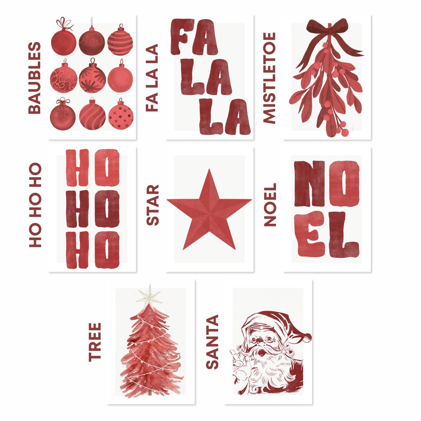 Christmas Wall Art Prints Set  Red Christmas Decor Posters  Winter Gallery Wall Art  Watercolour Xmas Decoration | Seasonal Home Decor