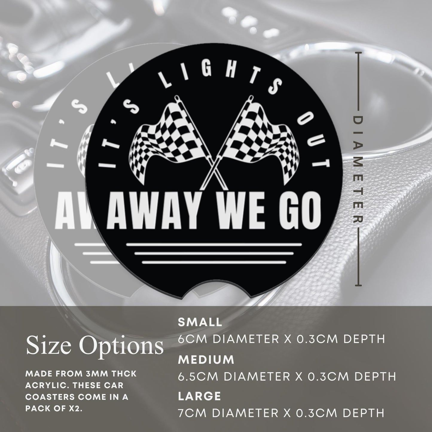 F1 Themed Car Cup Holder Coasters | Lights Out & Away We Go | Formula 1 Gift