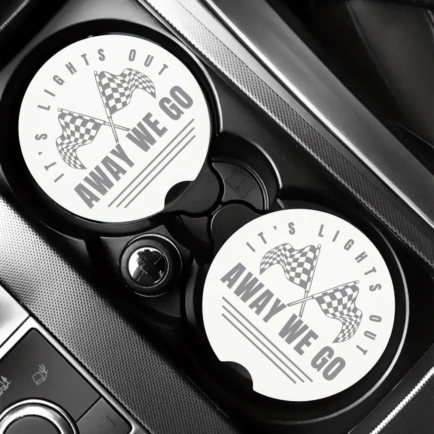 F1 Themed Car Cup Holder Coasters | Lights Out & Away We Go | Formula 1 Gift