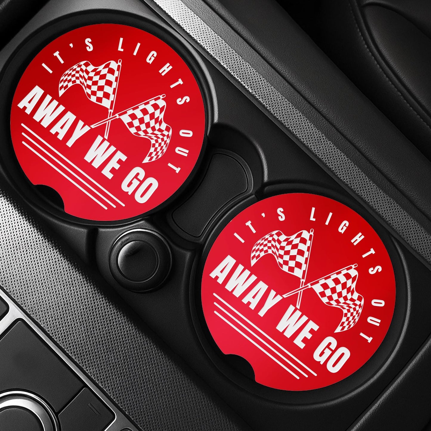 F1 Themed Car Cup Holder Coasters | Lights Out & Away We Go | Formula 1 Gift