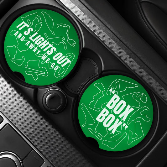 F1 Track Car Coasters Set for Cup Holders | Box Box & Lights Out | Formula 1 Gift