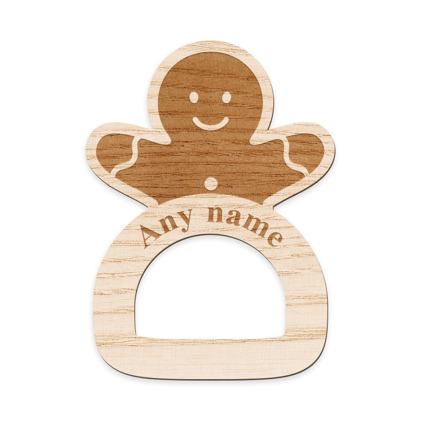 Personalised Wooden Gingerbread Napkin Ring: Custom Engraved Name Place Setting, Christmas Table Decoration, Festive Decor for Family Dinner