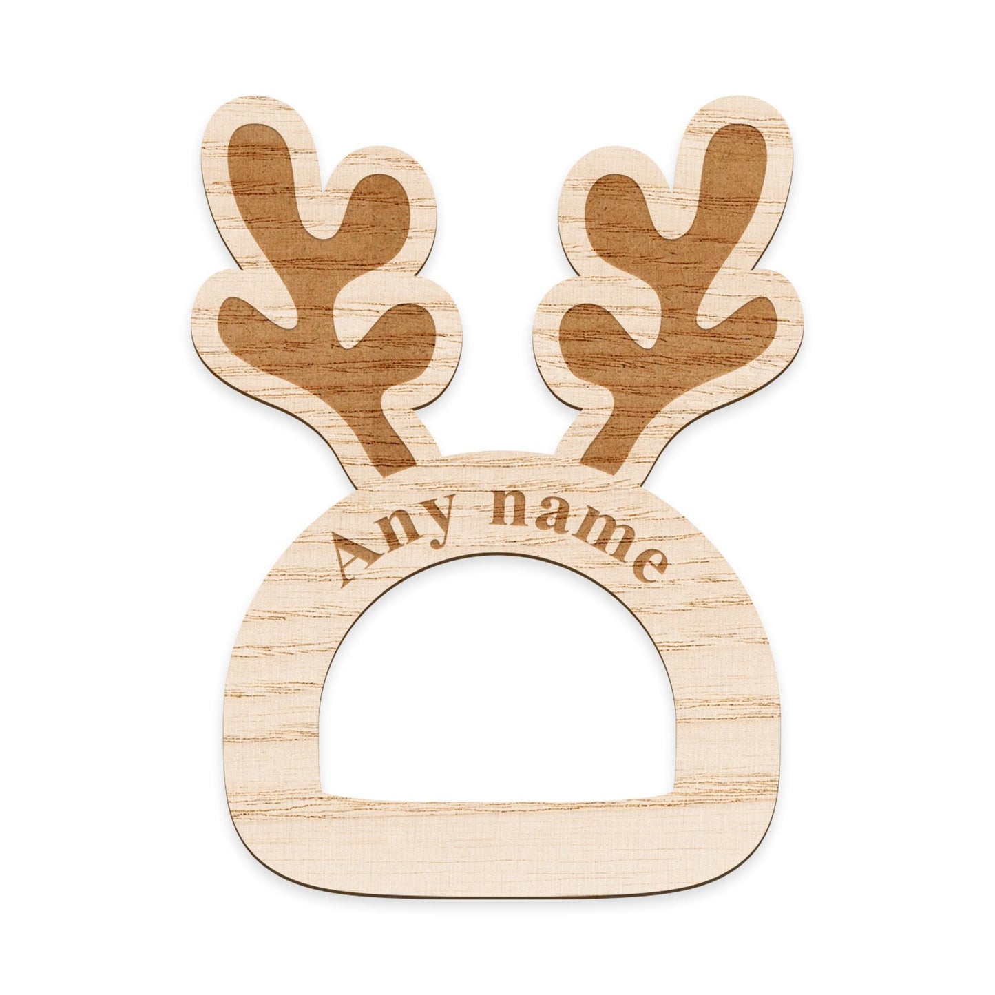 Personalised Wooden Reindeer Antler Napkin Ring  Engraved Name Place Setting, Rustic Christmas Table Decoration, Festive Wooden Tableware