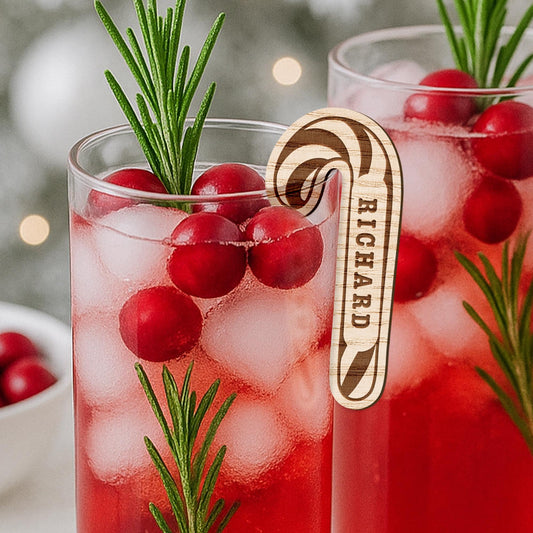 Personalised Candy Cane Drink Tag  Custom Christmas Glass Marker for Festive Drinks | Tag for Glasses | Christmas Party Table Decor