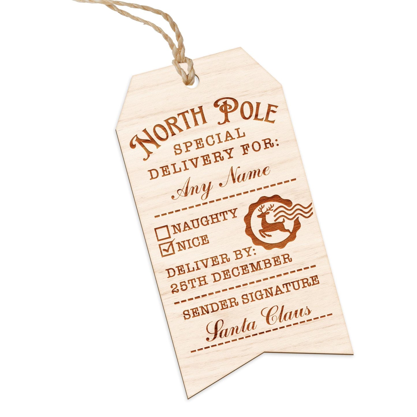 Personalised North Pole Special Delivery Wooden Gift Tag  Custom Name Gift Tag  Christmas Present Tag from Santa  Festive Keepsake