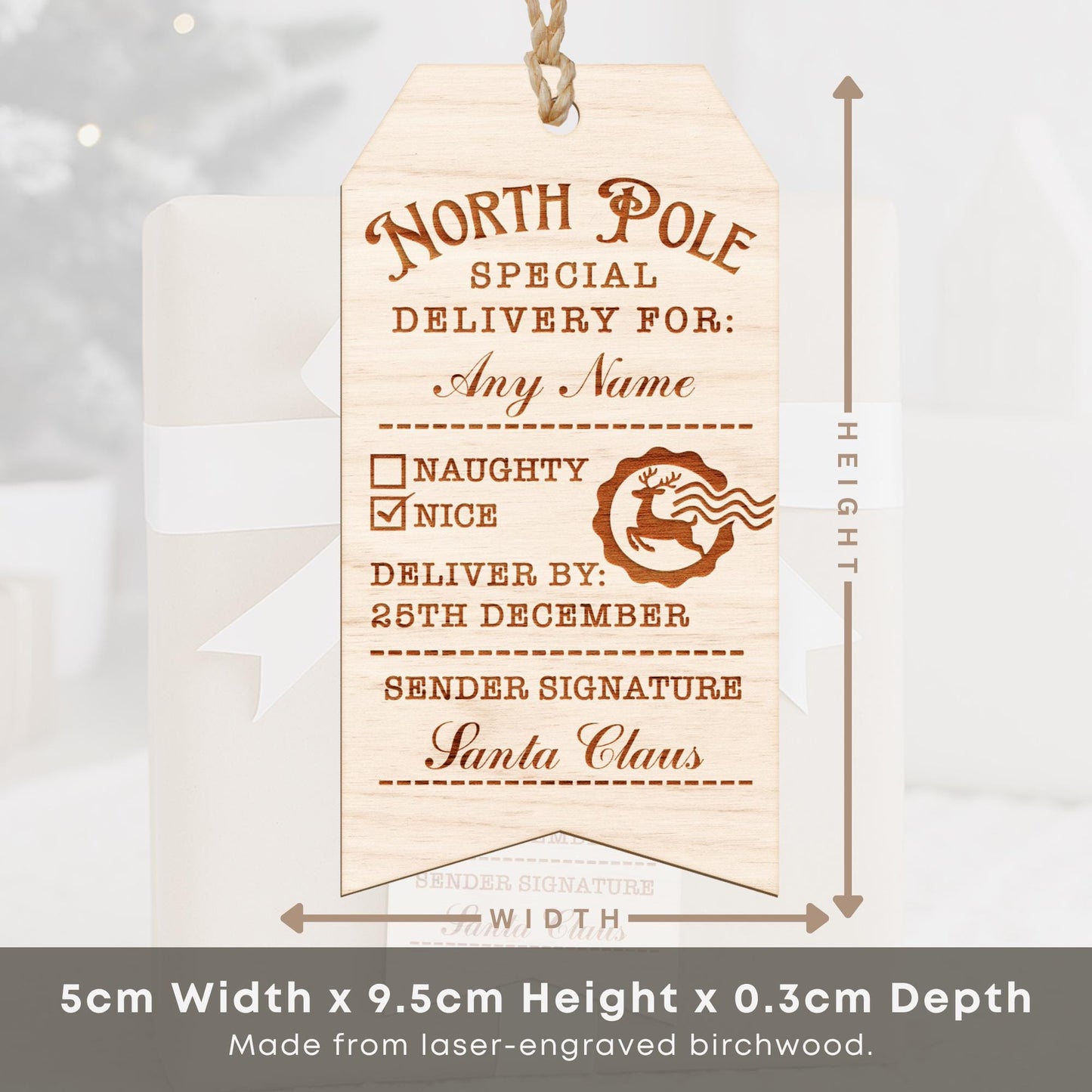 Personalised North Pole Special Delivery Wooden Gift Tag  Custom Name Gift Tag  Christmas Present Tag from Santa  Festive Keepsake