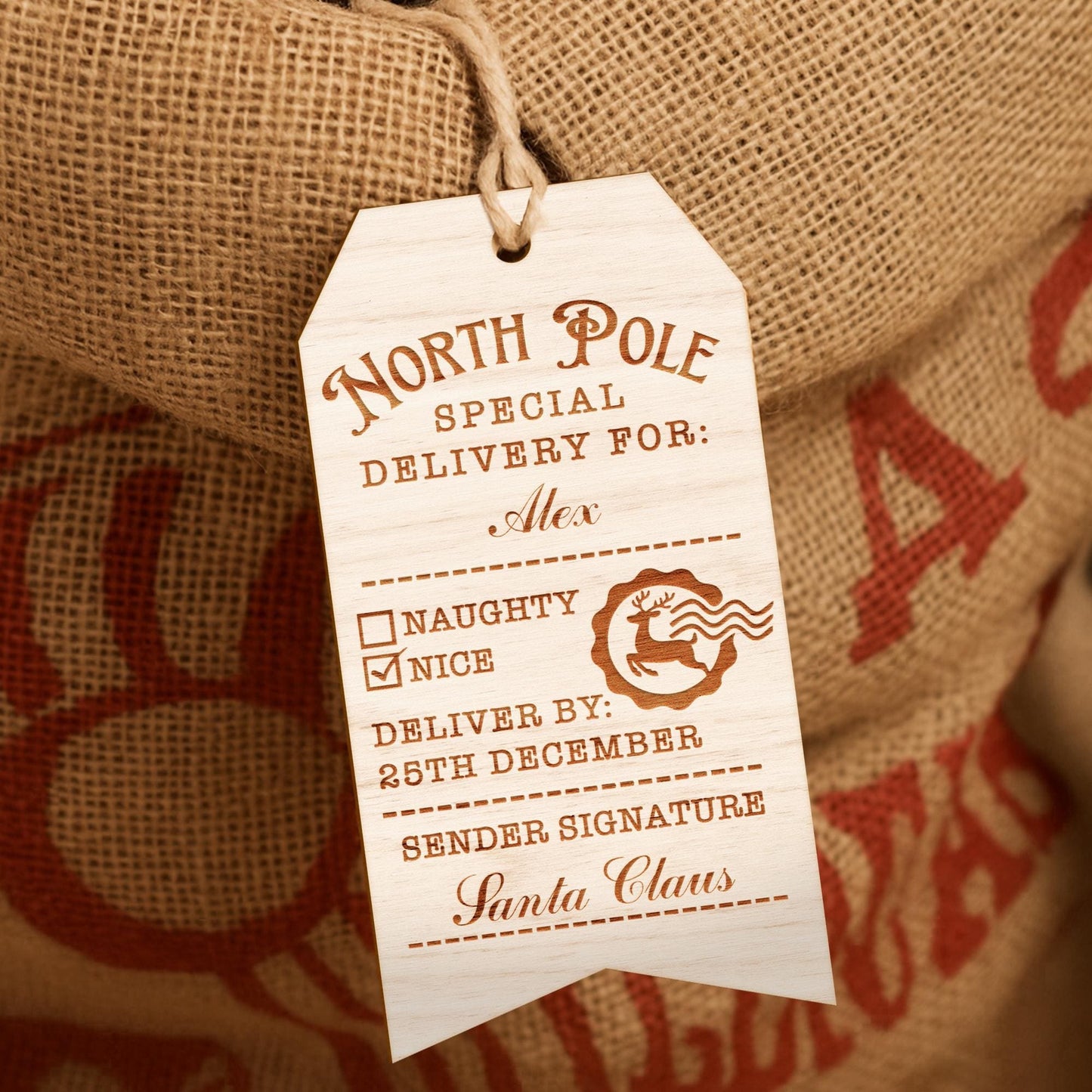 Personalised North Pole Special Delivery Wooden Gift Tag  Custom Name Gift Tag  Christmas Present Tag from Santa  Festive Keepsake