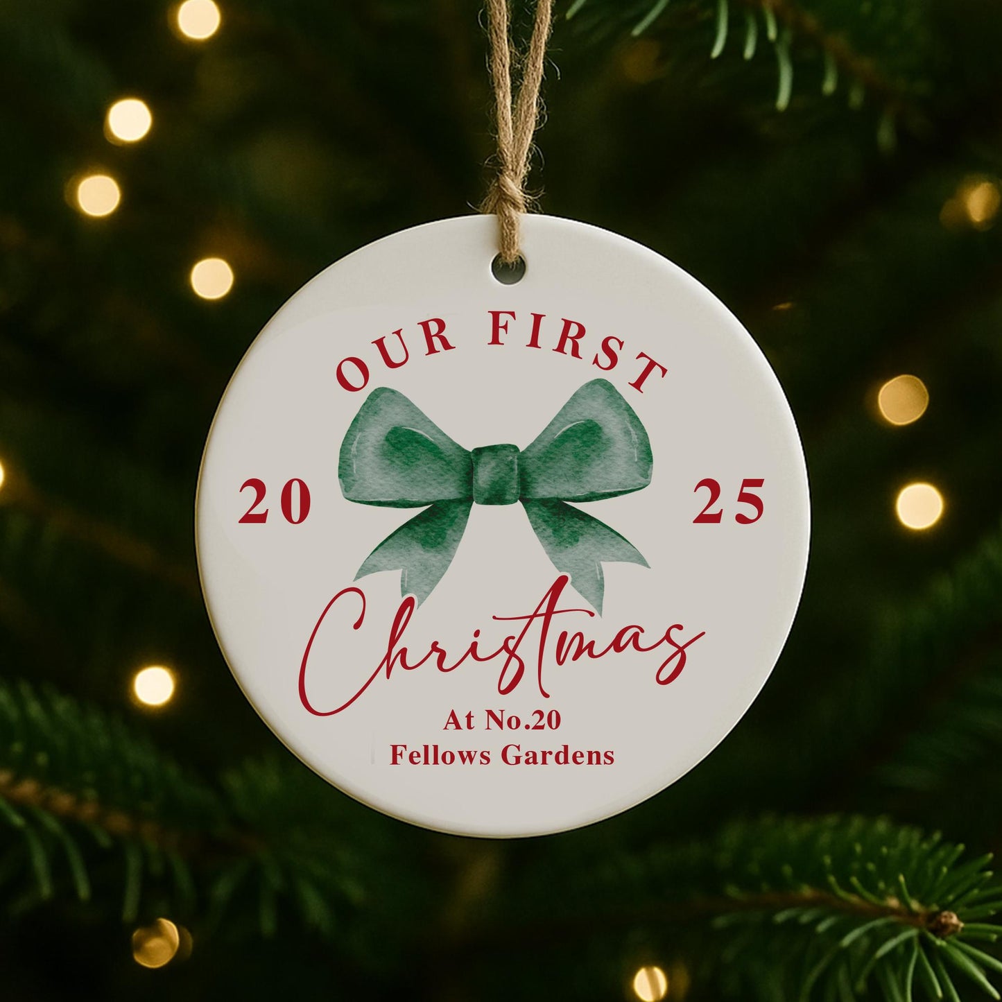 Personalised First Christmas New Home Bauble | Custom Address & Year Bow Ornament | Moving House Gift