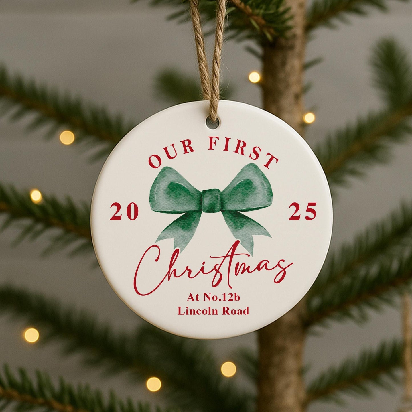 Personalised First Christmas New Home Bauble | Custom Address & Year Bow Ornament | Moving House Gift