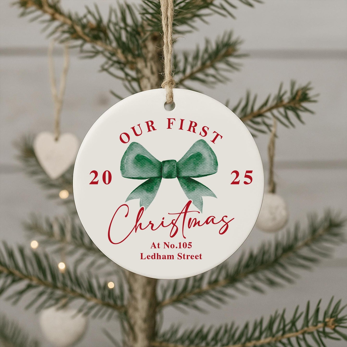 Personalised First Christmas New Home Bauble | Custom Address & Year Bow Ornament | Moving House Gift