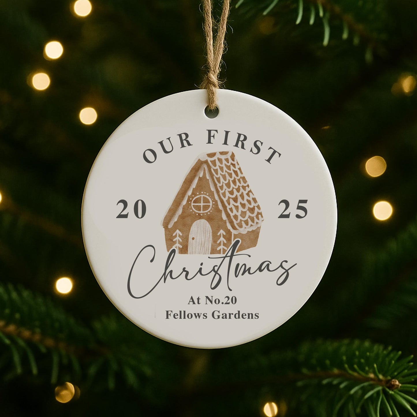 Personalised First Christmas New Home Bauble | Custom Address & Year Gingerbread House Ornament | Moving Gift