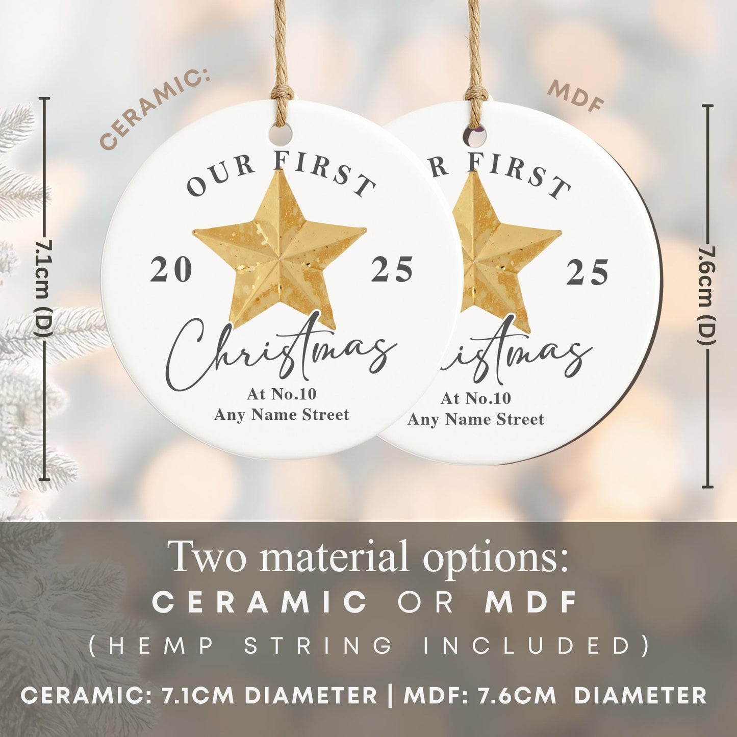 Personalised First Christmas New Home Bauble | Custom Address & Year Star Ornament | Moving House Gift