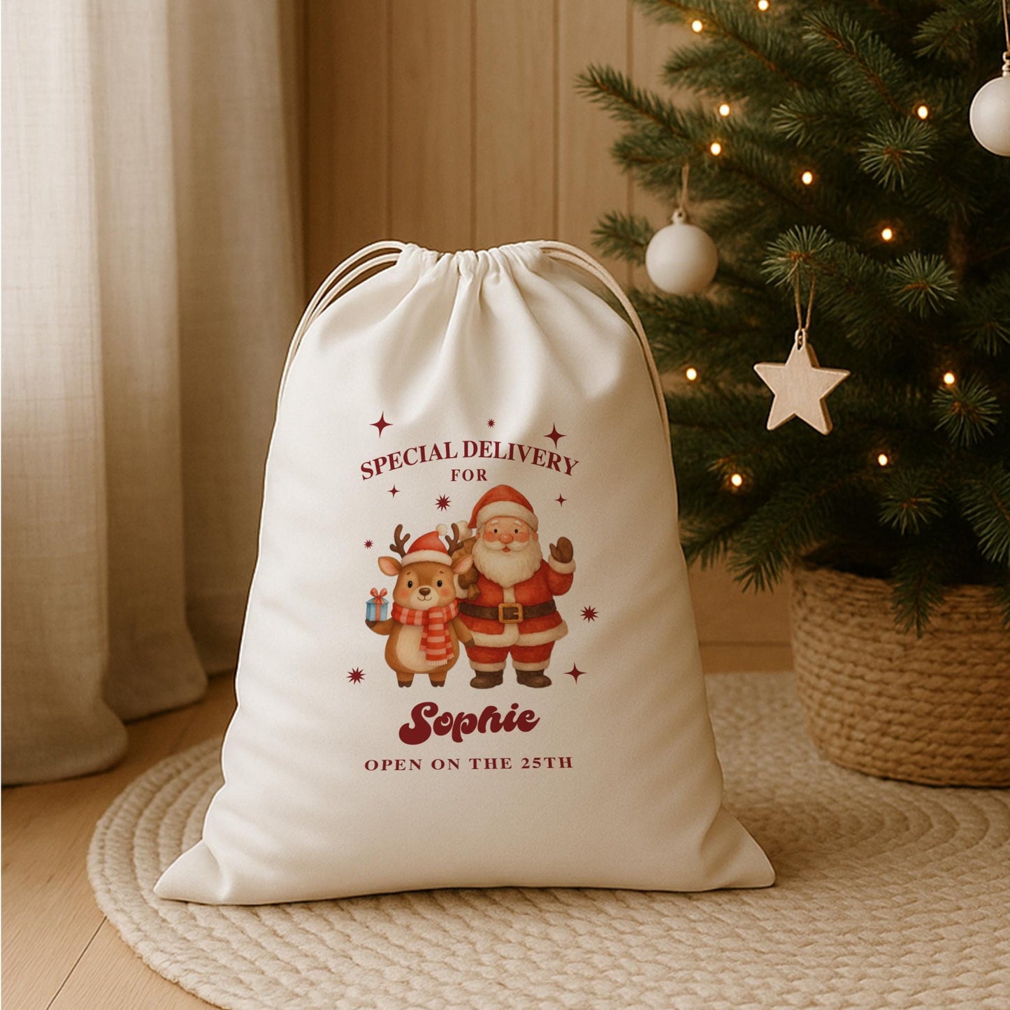 Personalised Santa Sack | Custom Special Delivery Reindeer & Santa Gift Bag