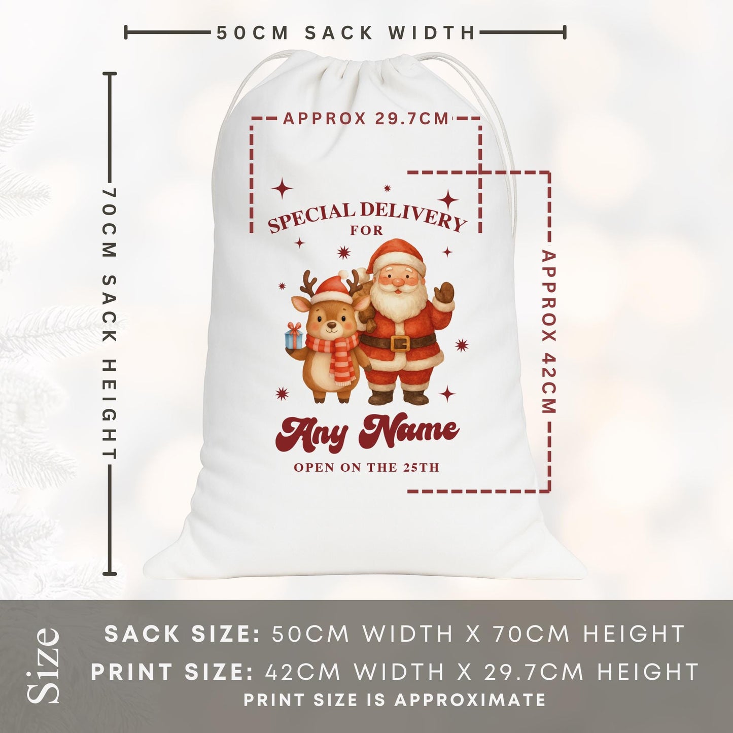 Personalised Santa Sack | Custom Special Delivery Reindeer & Santa Gift Bag