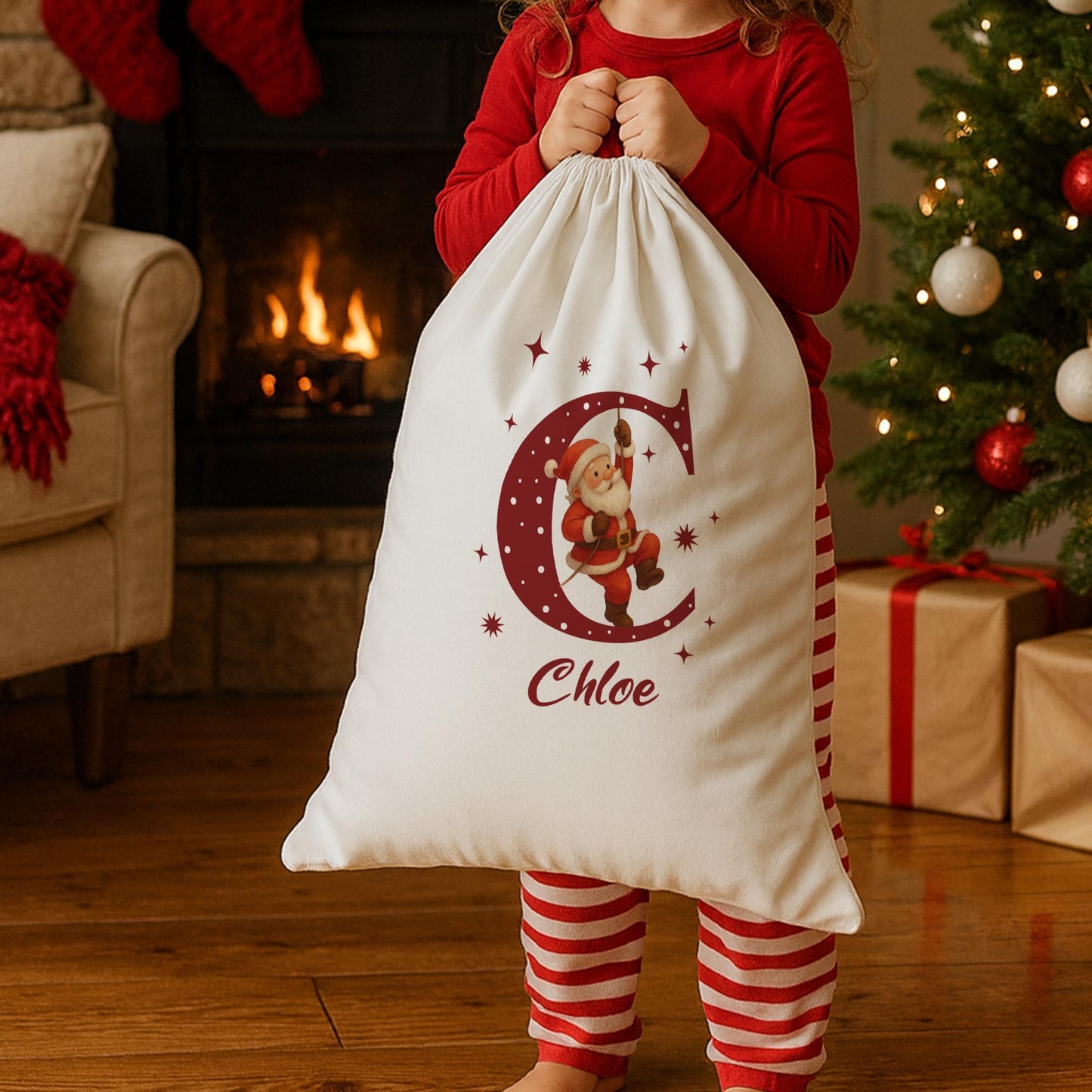 Personalised Santa Sack | Custom Initial Christmas Santa Gift Bag