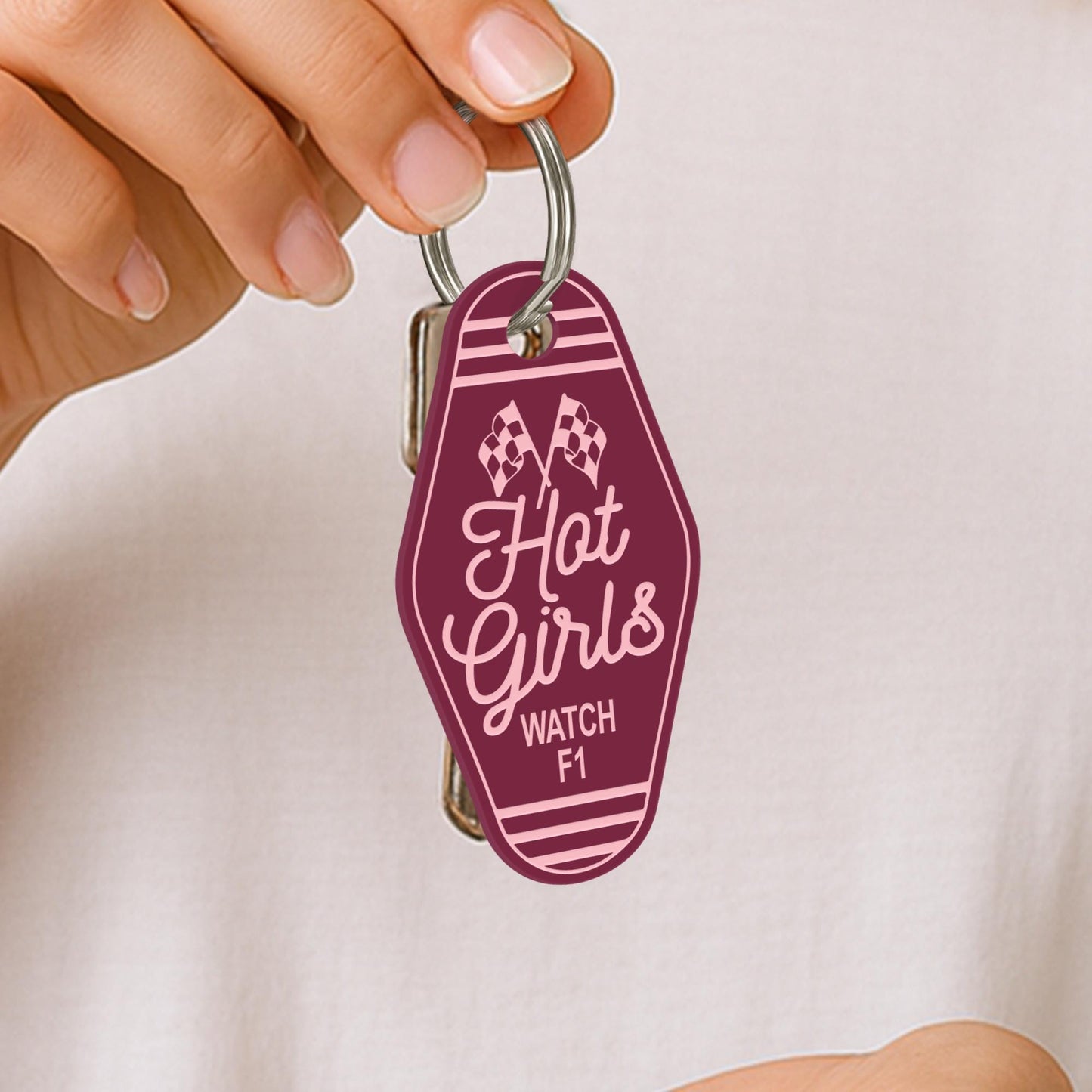 Formula 1 Keyring | Racing Gift for Her | Hot Girls Watch F1 | Motel-Style Keychain