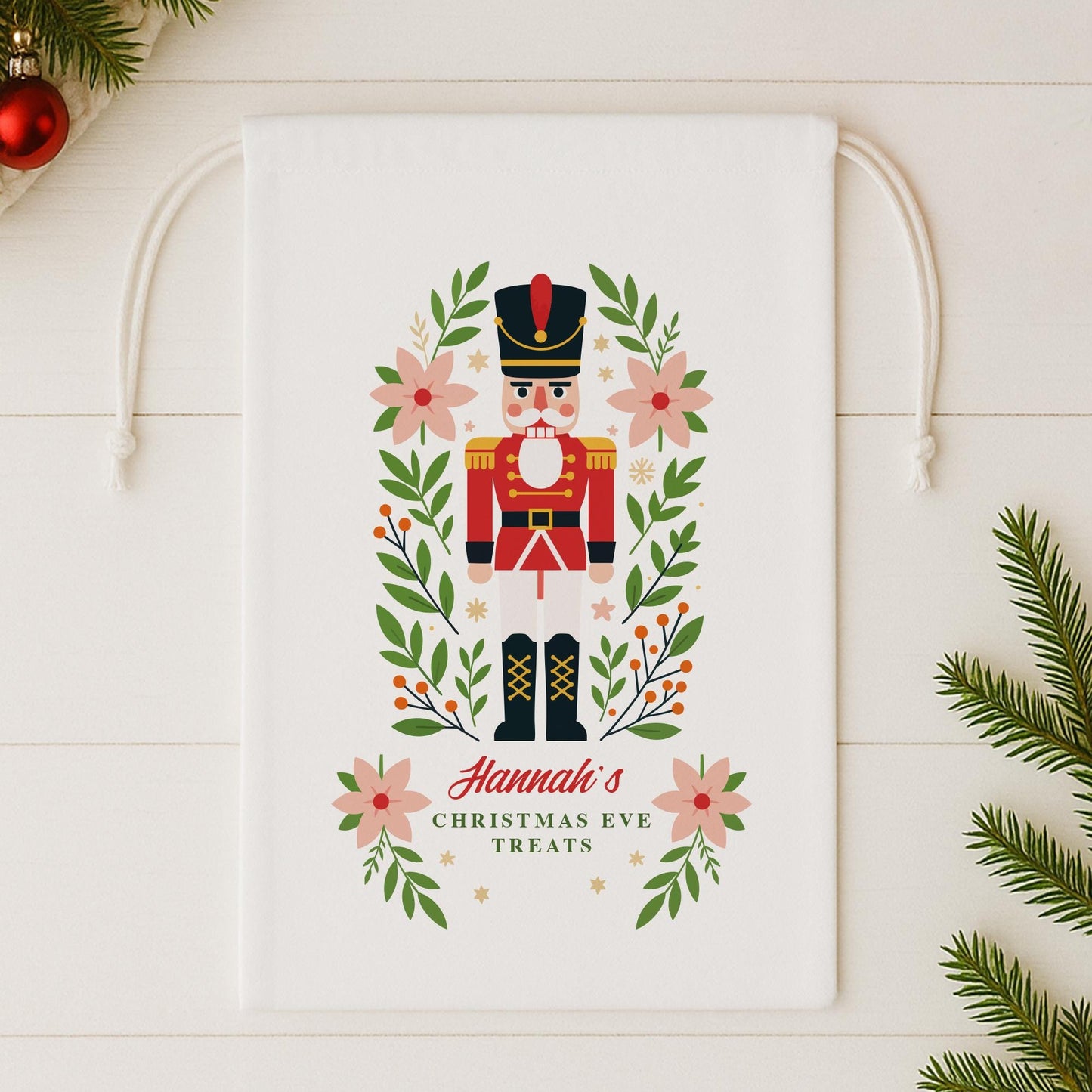Personalised Christmas Eve Sack | Nutcracker Christmas Gift Bag with Custom Name