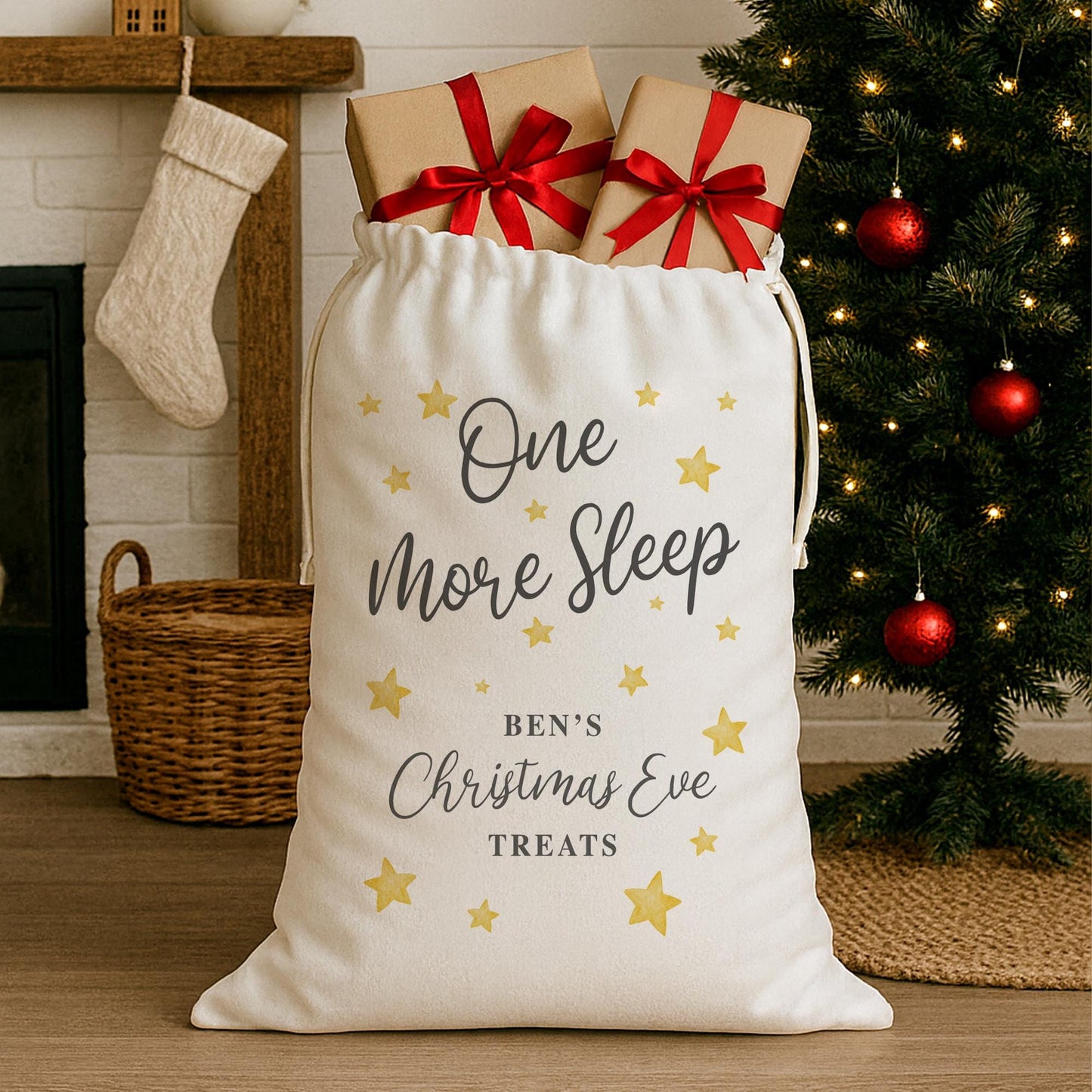 Personalised Christmas Eve Present Sack | Custom Name One More Sleep Gift Bag