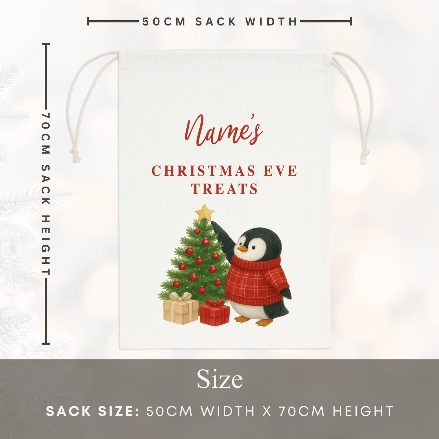 Personalised Christmas Eve Sack | Penguin Christmas Gift Bag with Custom Name