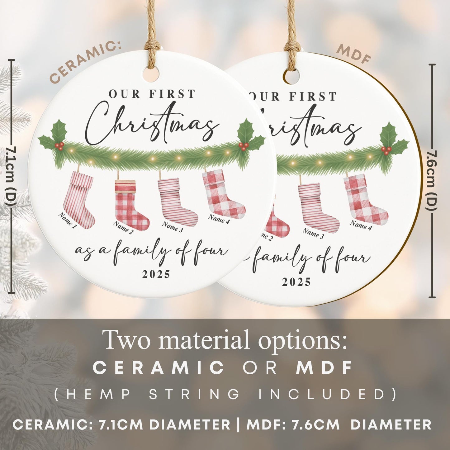 Personalised First Christmas Bauble  Family Ornament | Baby's 1st Christmas Tree Decor | Custom Names & Year