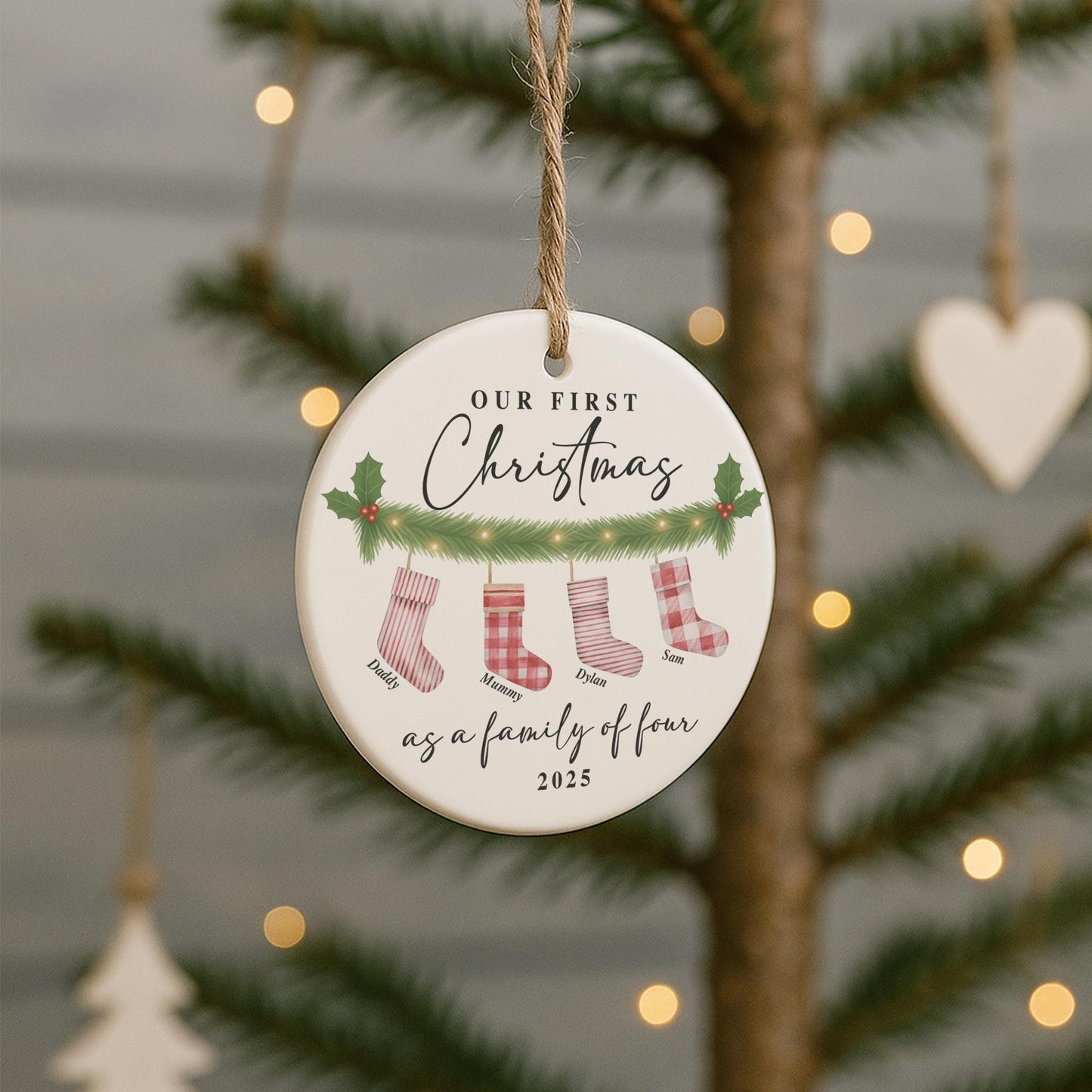 Personalised First Christmas Bauble  Family Ornament | Baby's 1st Christmas Tree Decor | Custom Names & Year