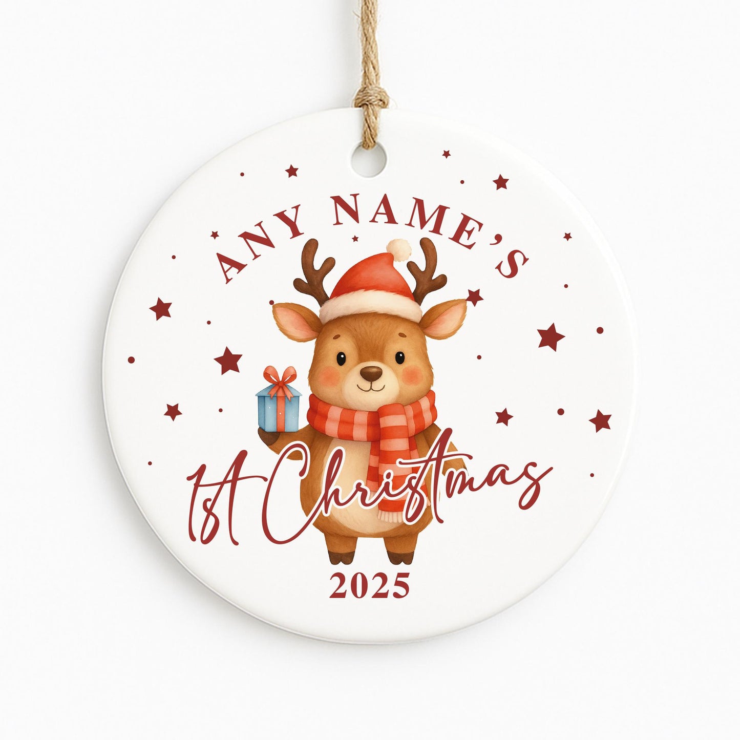Personalised Babys 1st Christmas Bauble | Custom Name Christmas Tree Ornament | New Baby Gift | Reindeer