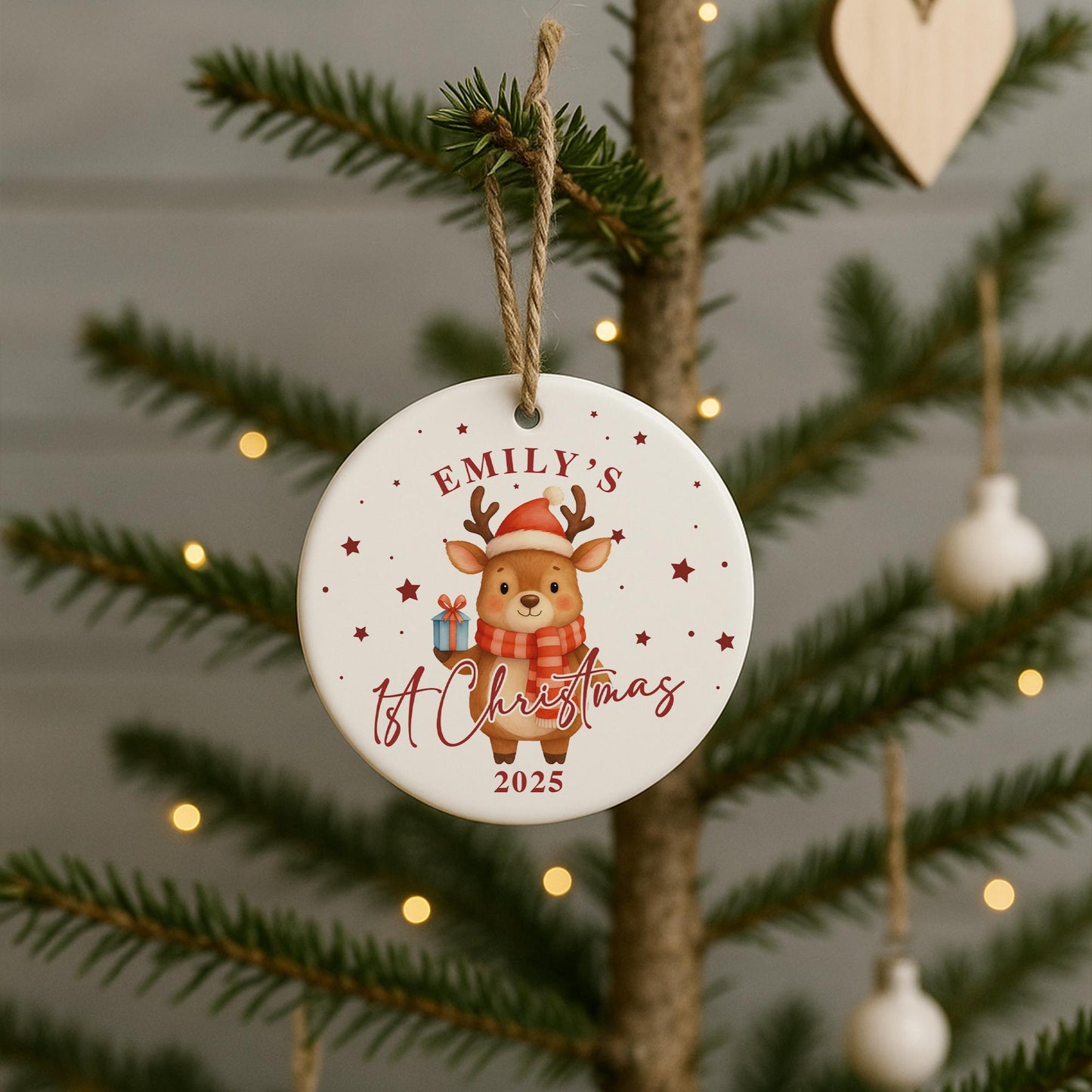 Personalised Babys 1st Christmas Bauble | Custom Name Christmas Tree Ornament | New Baby Gift | Reindeer