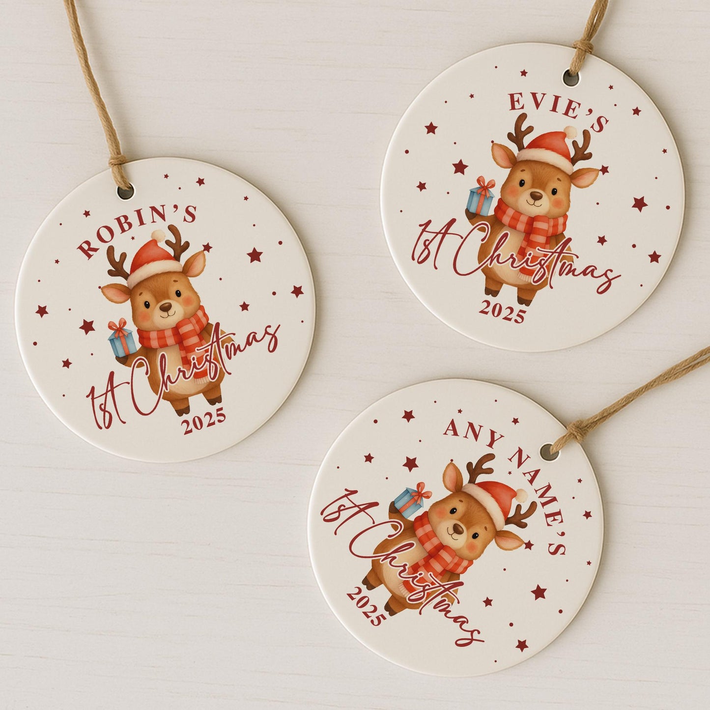 Personalised Babys 1st Christmas Bauble | Custom Name Christmas Tree Ornament | New Baby Gift | Reindeer