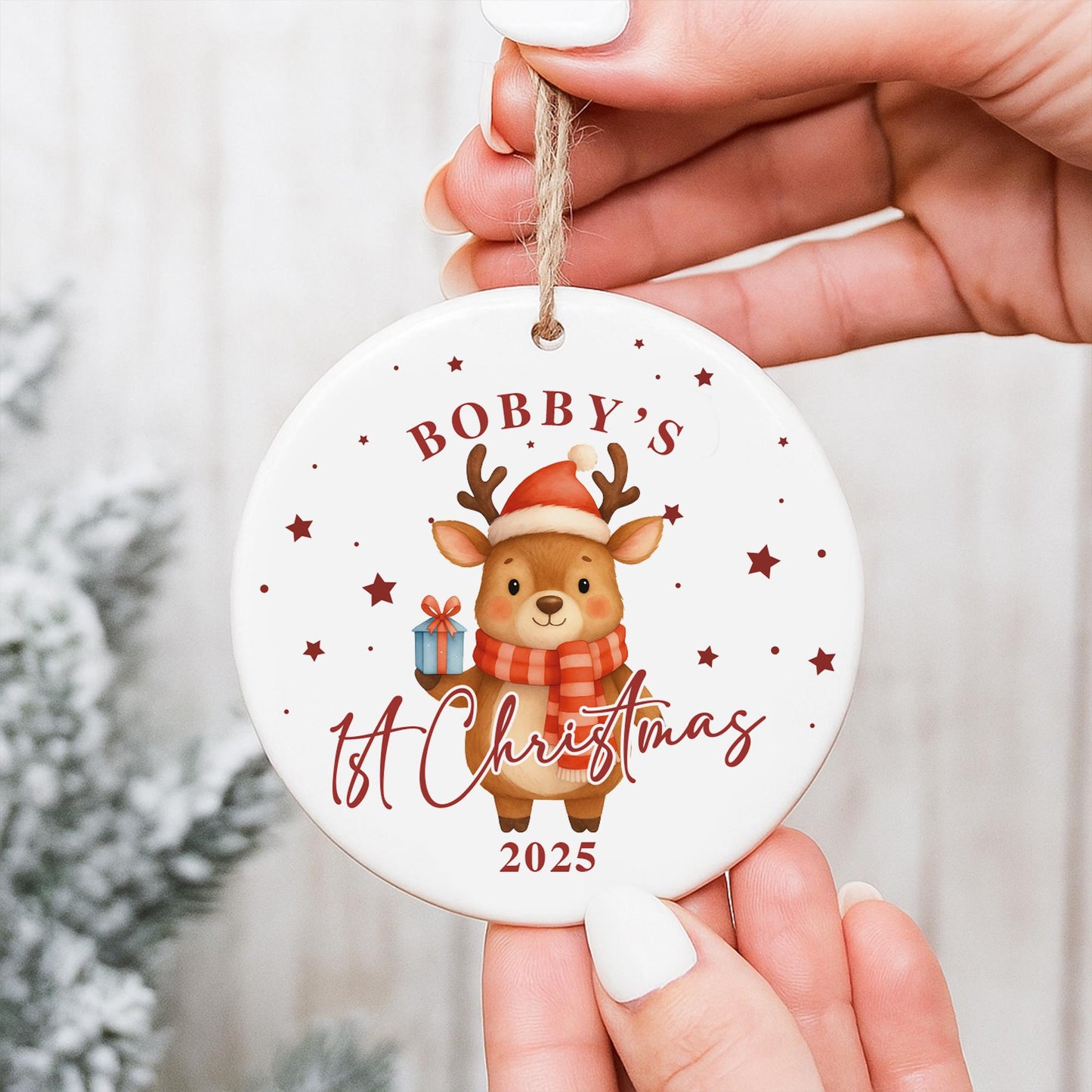 Personalised Babys 1st Christmas Bauble | Custom Name Christmas Tree Ornament | New Baby Gift | Reindeer