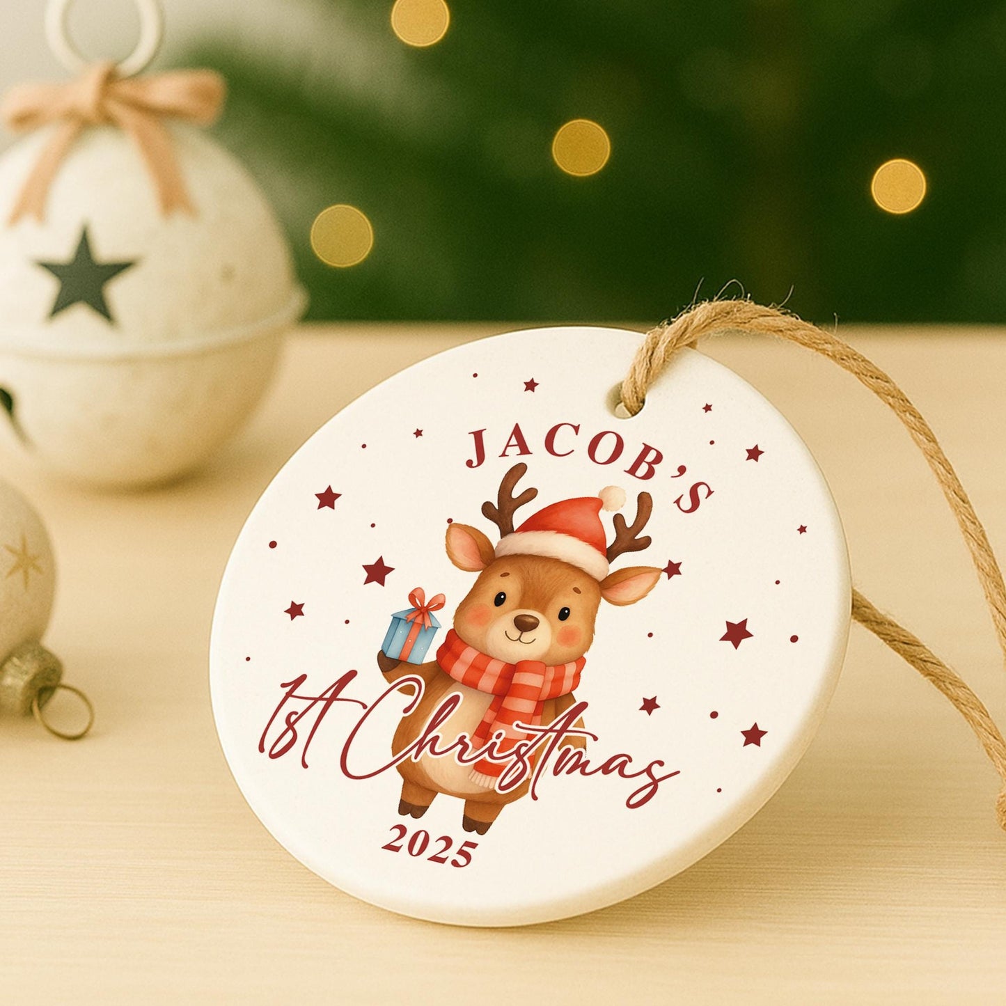 Personalised Babys 1st Christmas Bauble | Custom Name Christmas Tree Ornament | New Baby Gift | Reindeer