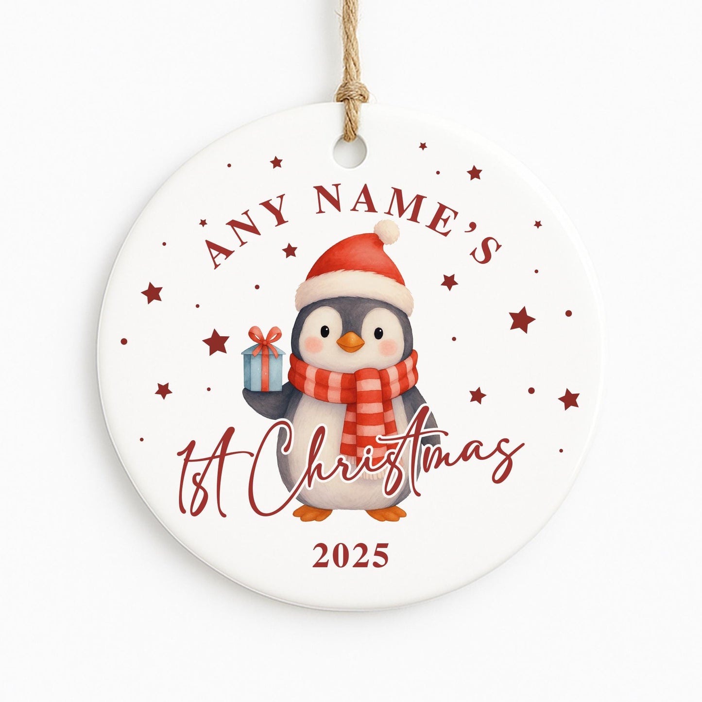 Personalised Babys 1st Christmas Ornament | Custom Name Christmas Tree Bauble | New Baby Gift | Penguin