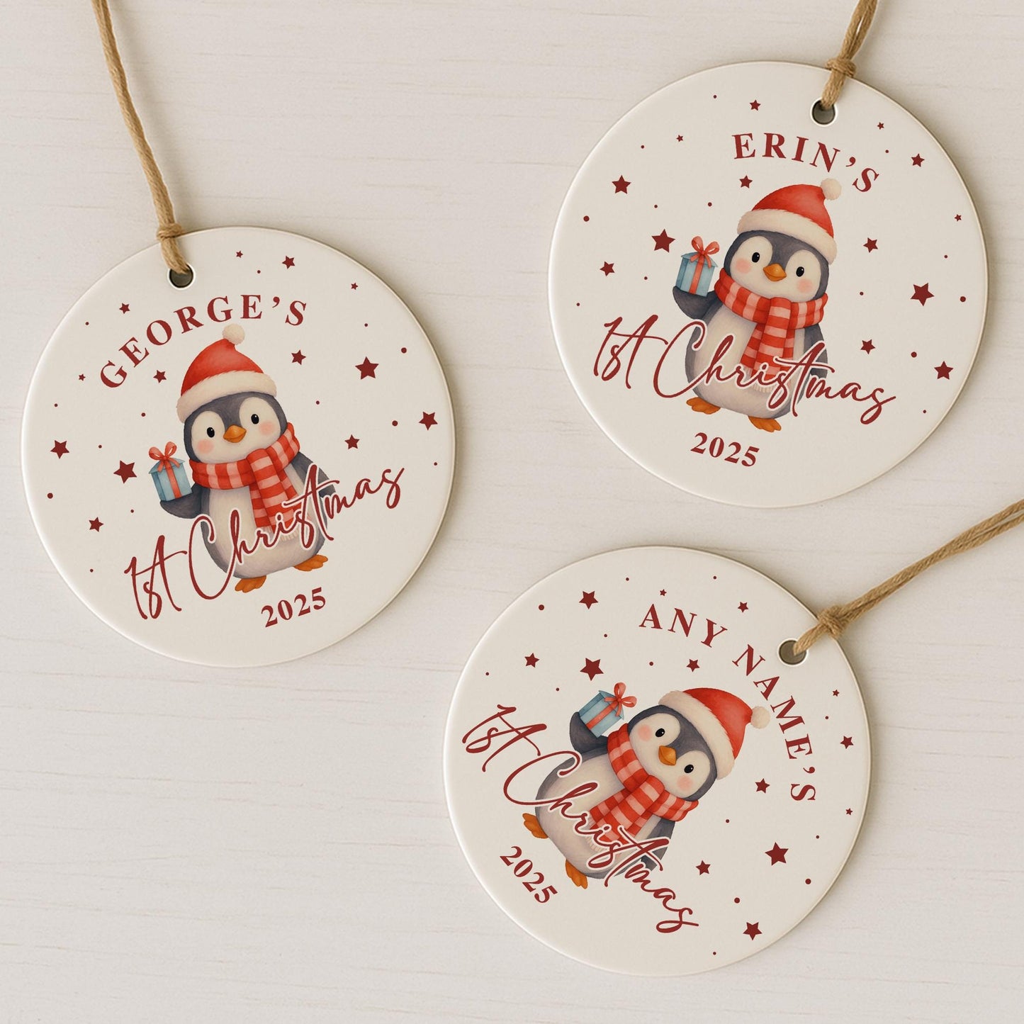 Personalised Babys 1st Christmas Ornament | Custom Name Christmas Tree Bauble | New Baby Gift | Penguin