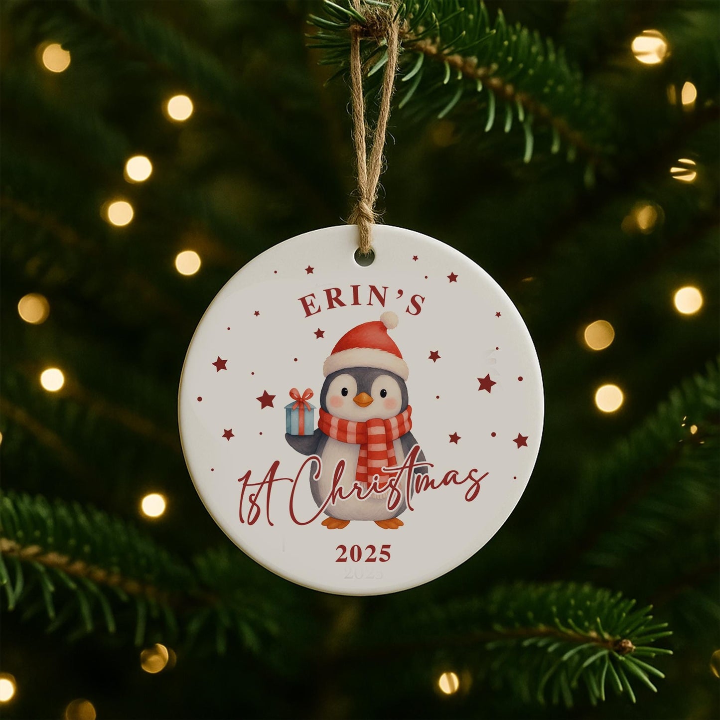 Personalised Babys 1st Christmas Ornament | Custom Name Christmas Tree Bauble | New Baby Gift | Penguin