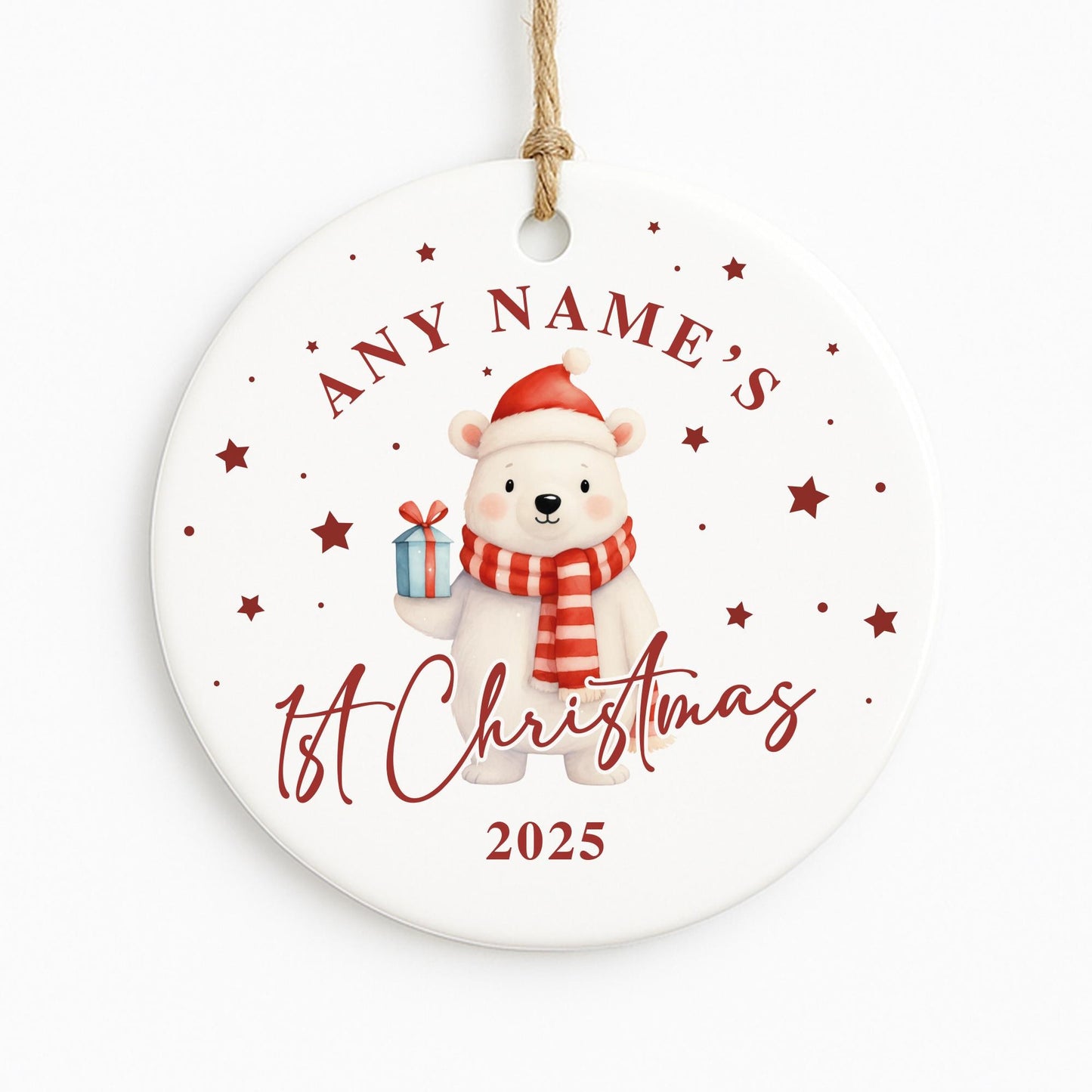 Personalised Babys 1st Christmas Bauble | Custom Name Christmas Decoration | New Baby Keepsake Ornament | Polar Bear