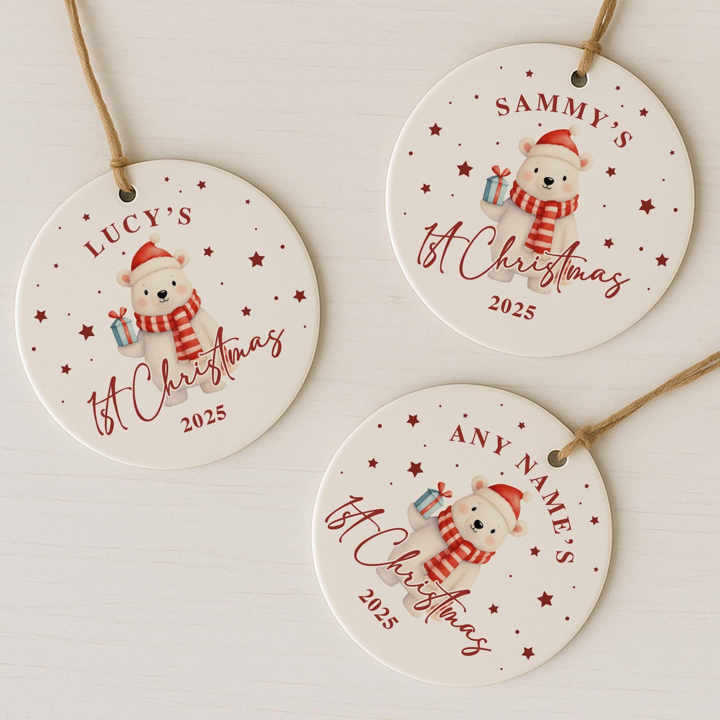 Personalised Babys 1st Christmas Bauble | Custom Name Christmas Decoration | New Baby Keepsake Ornament | Polar Bear