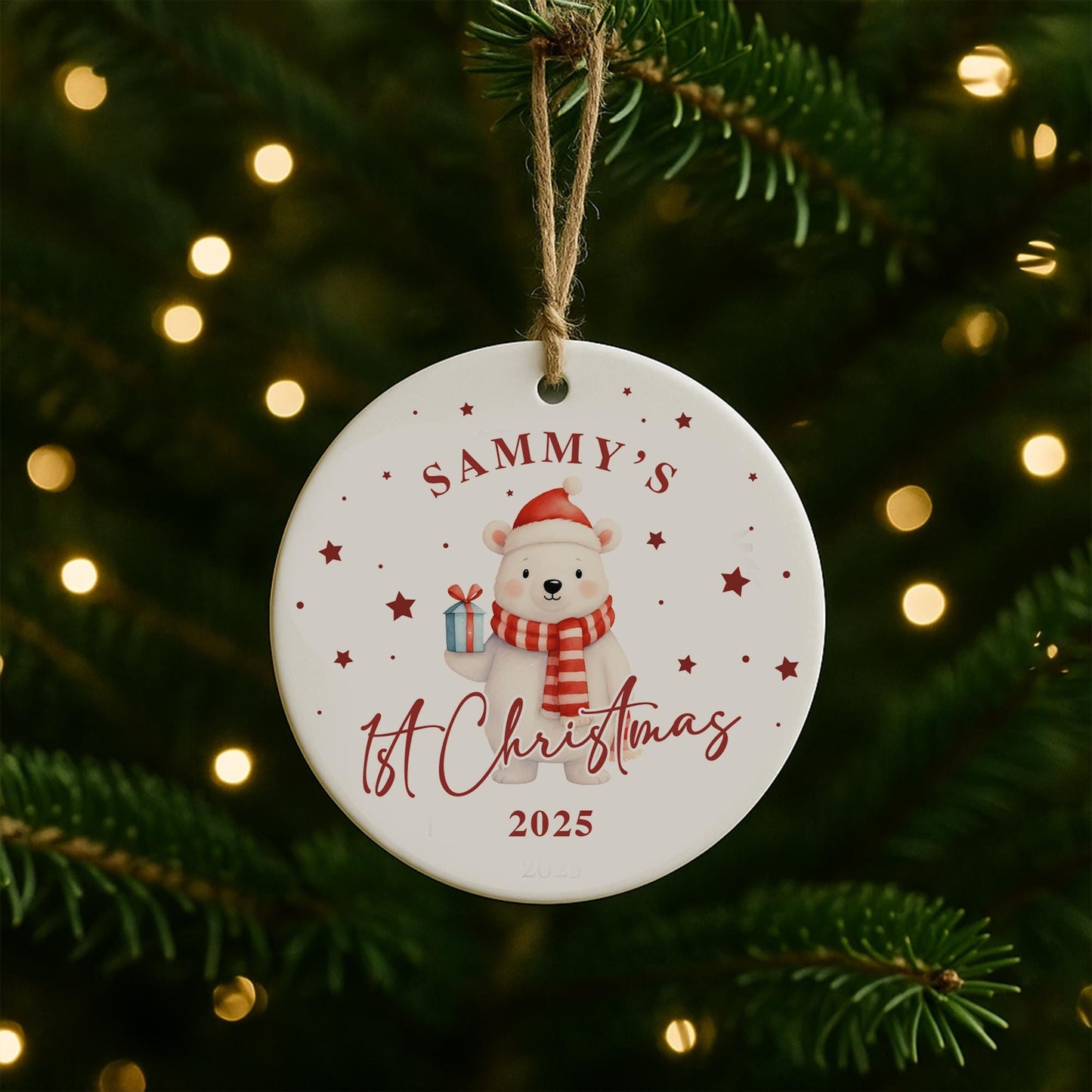 Personalised Babys 1st Christmas Bauble | Custom Name Christmas Decoration | New Baby Keepsake Ornament | Polar Bear