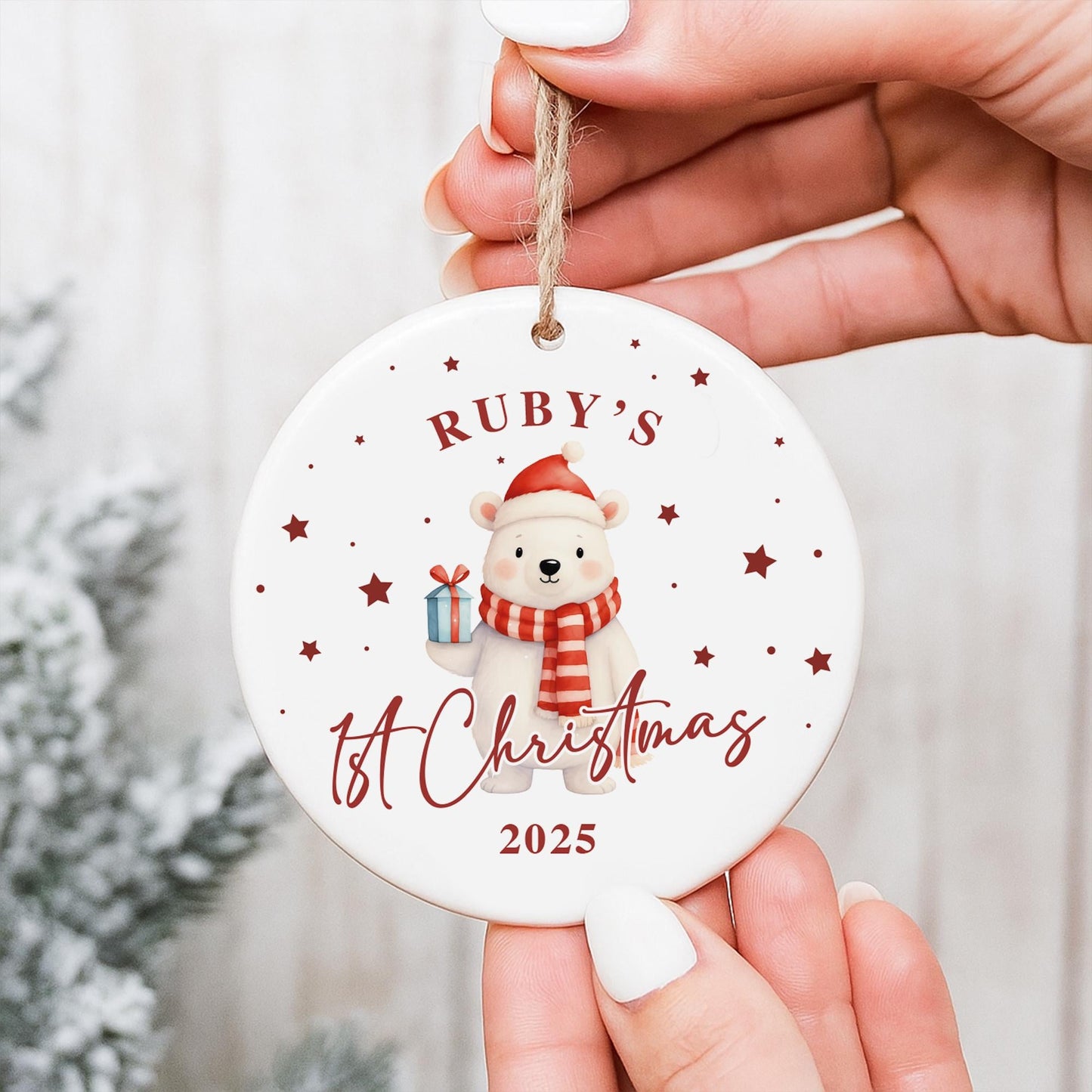 Personalised Babys 1st Christmas Bauble | Custom Name Christmas Decoration | New Baby Keepsake Ornament | Polar Bear
