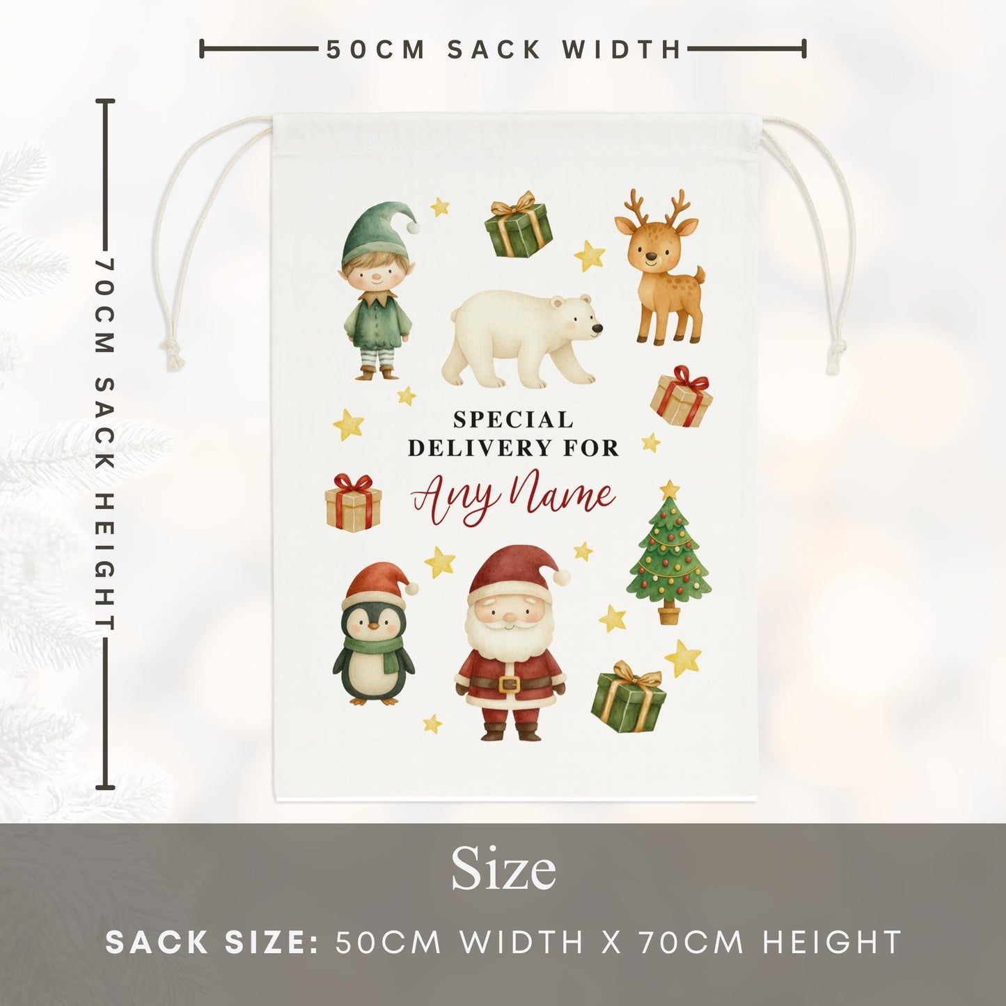 Personalised Christmas Santa Sack with Festive Characters  Custom Name Gift Bag