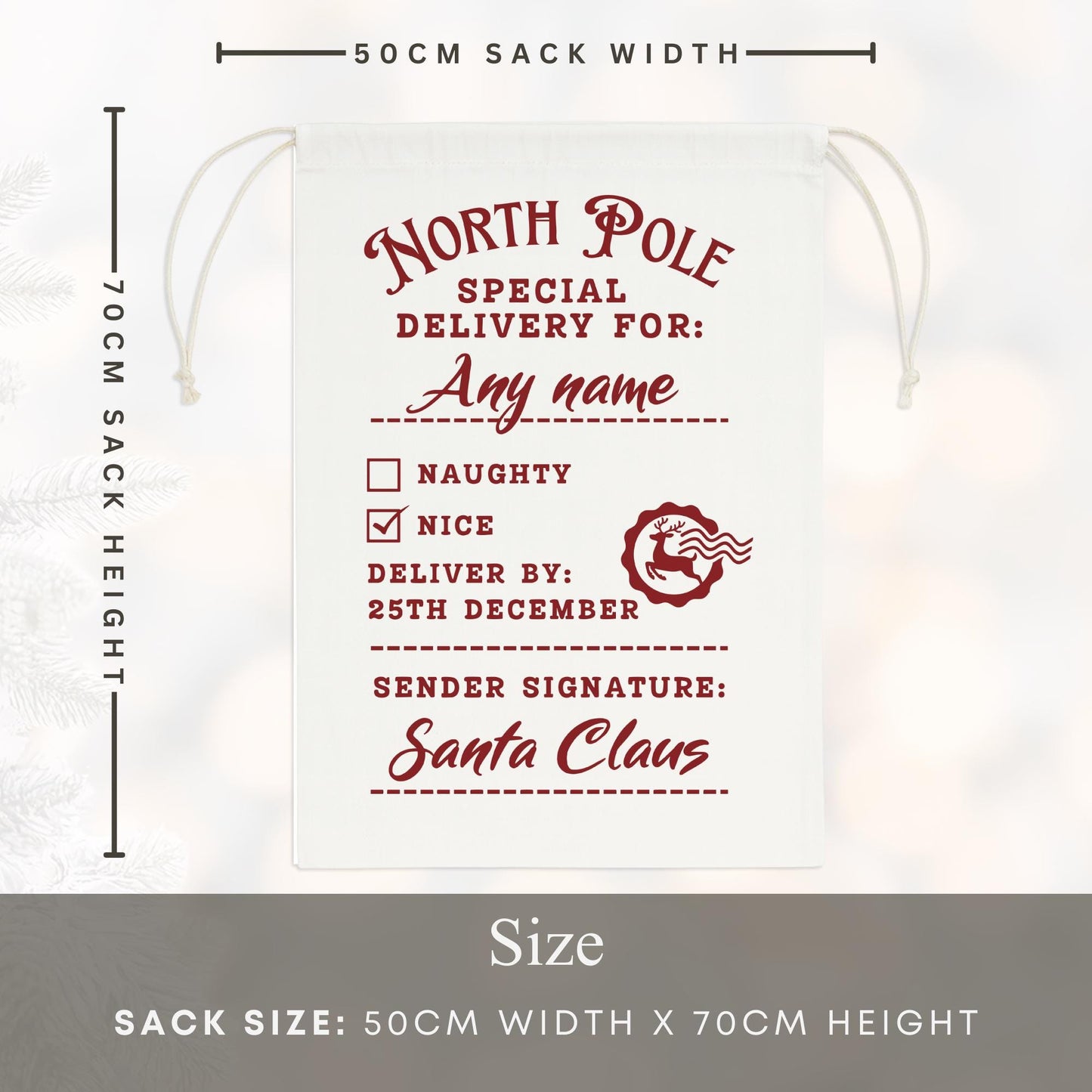 Personalised Special Delivery Stamp Santa Sack  Custom North Pole Post Christmas Gift Bag