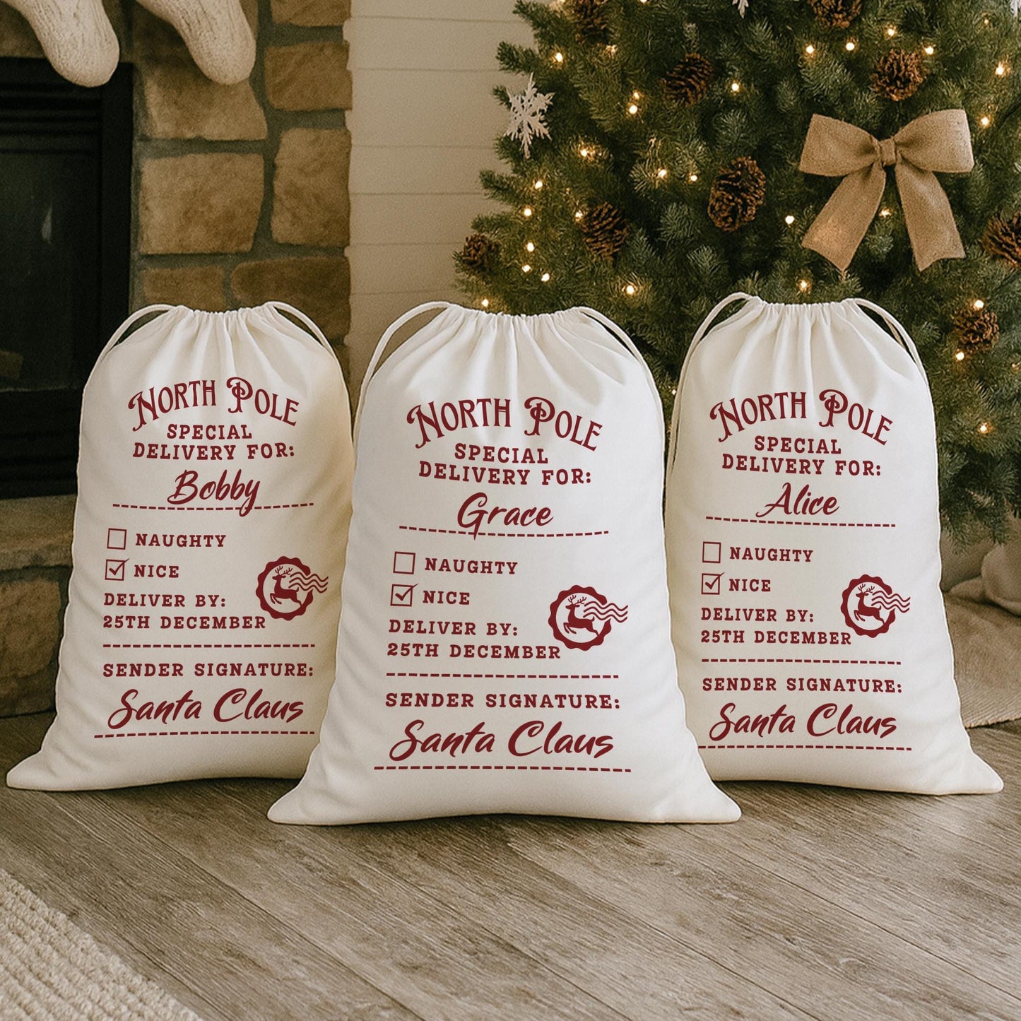 Personalised Special Delivery Stamp Santa Sack  Custom North Pole Post Christmas Gift Bag