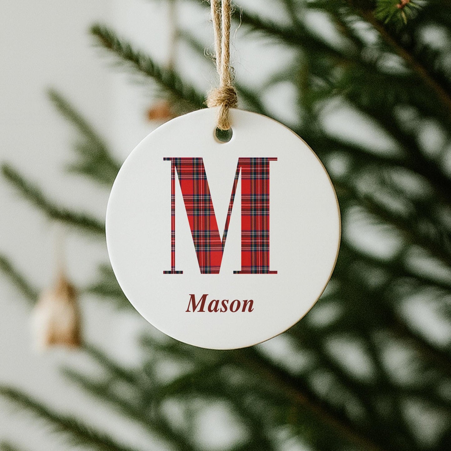 Personalised Tartan Monogram Christmas Bauble  Name & Initial Ceramic Ornament | Custom Tree Decoration