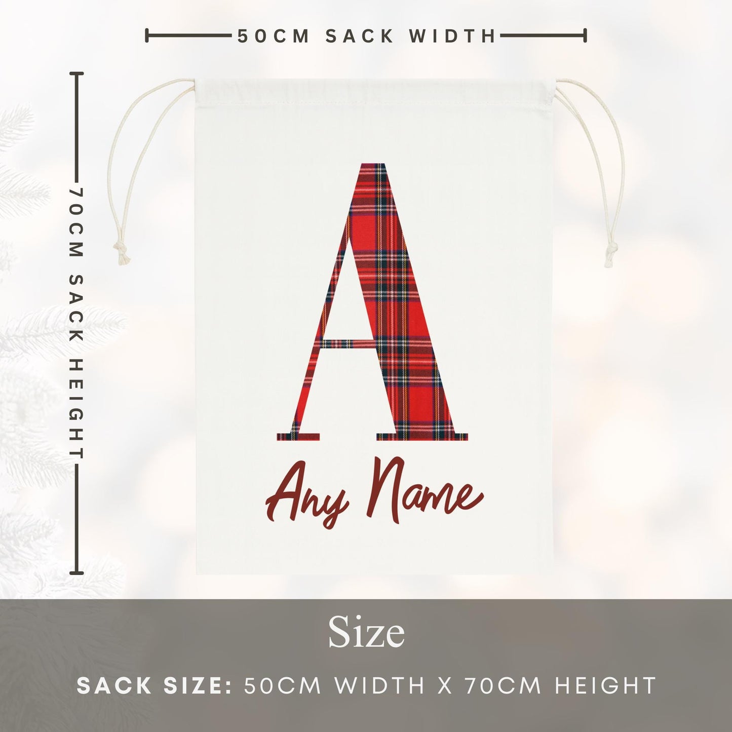 Personalised Christmas Present Sack with Tartan Monogram  Custom Initial & Name Gift Bag  Santa Sack
