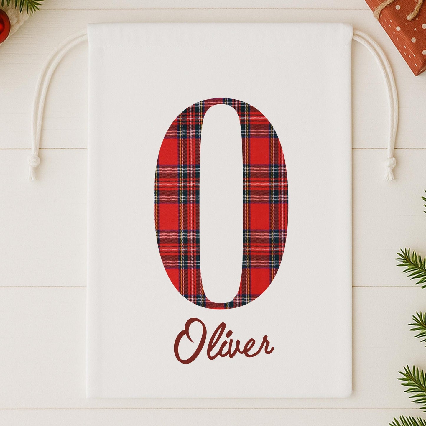 Personalised Christmas Present Sack with Tartan Monogram  Custom Initial & Name Gift Bag  Santa Sack